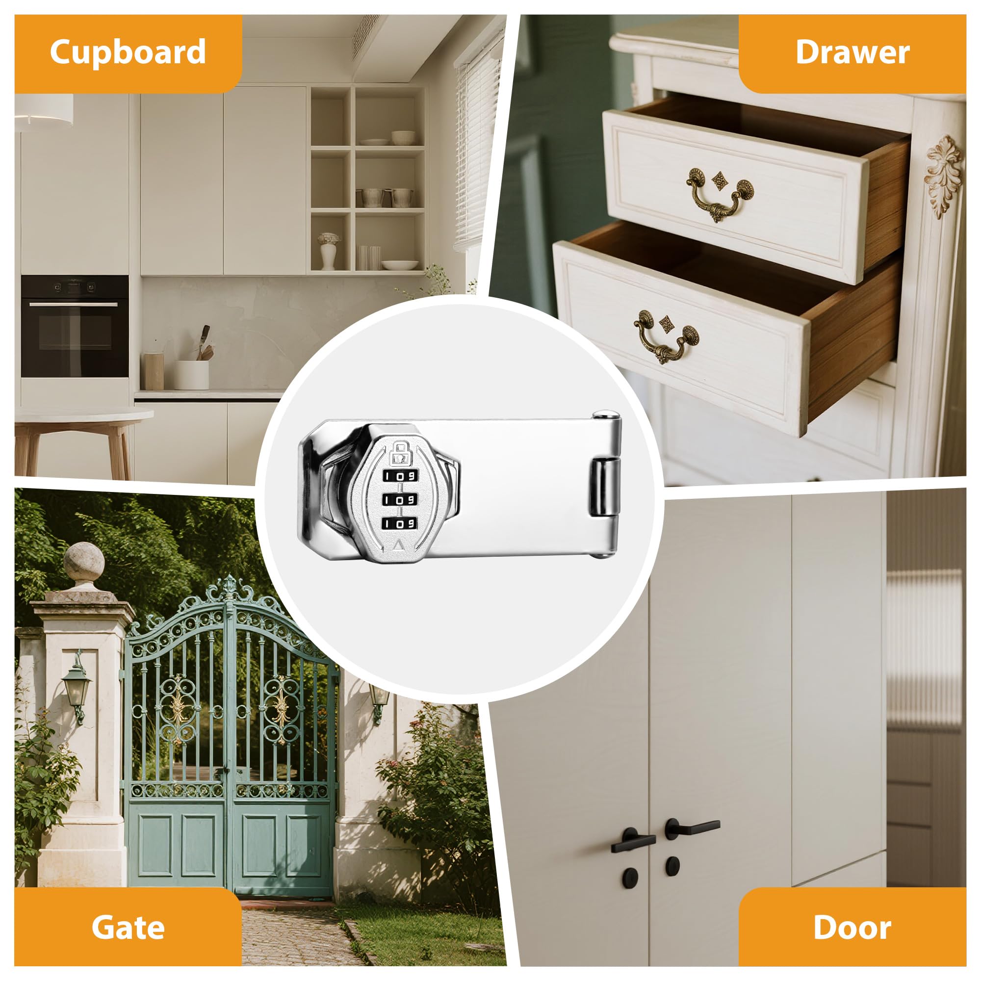 4 inch 180 Degree Hasp Latch with Combination Lock (2 Count)