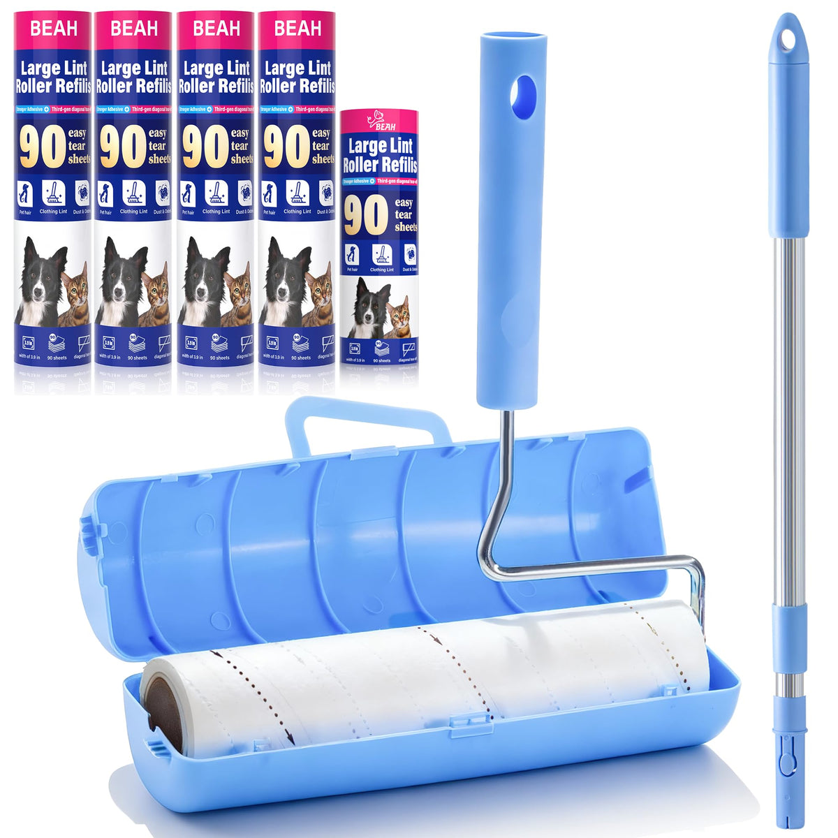 Large Lint Roller for Pet Hair Extra Sticky (5 Count)
