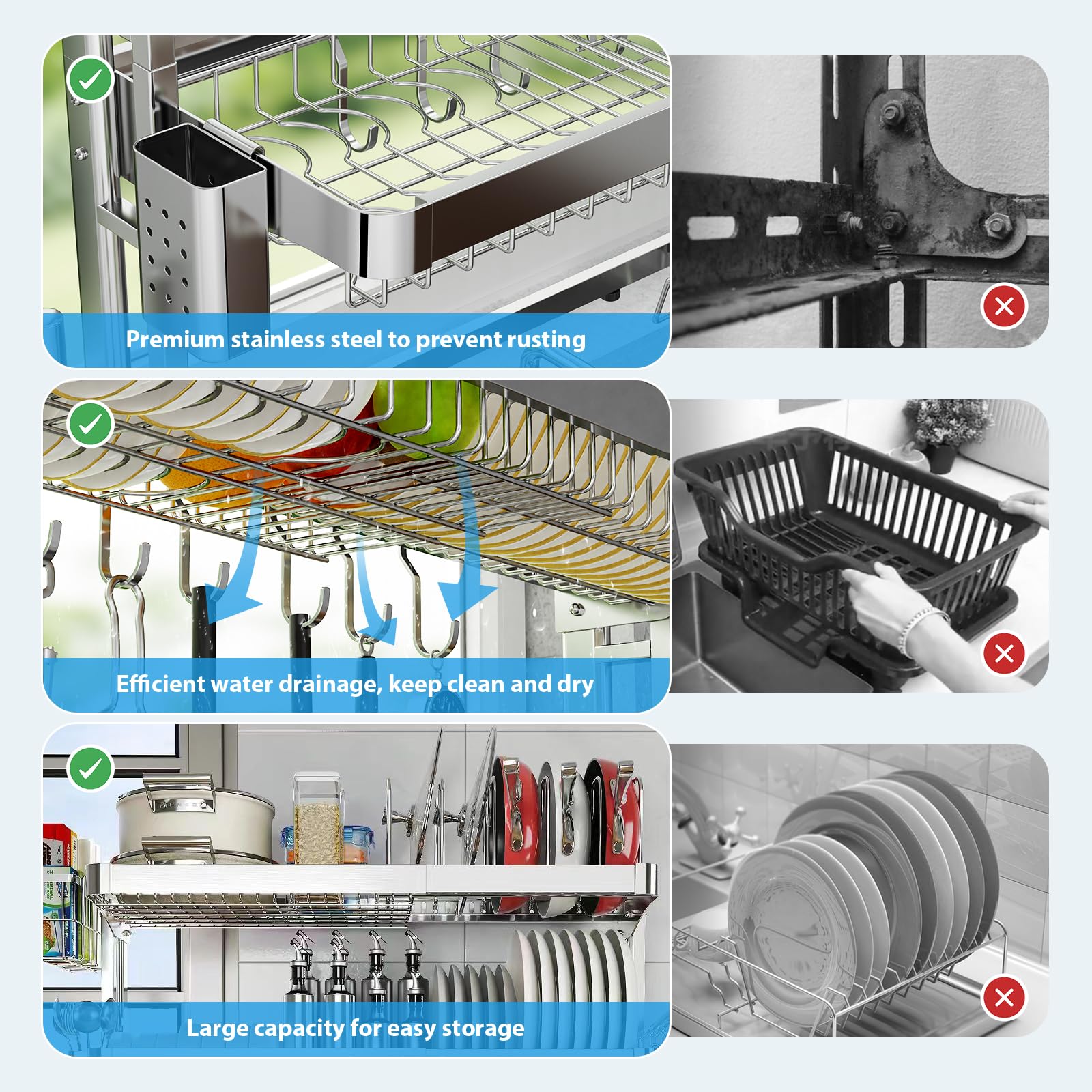 Over The Sink Dish Drainer Drying Rack 3 Tier Adjustable Width