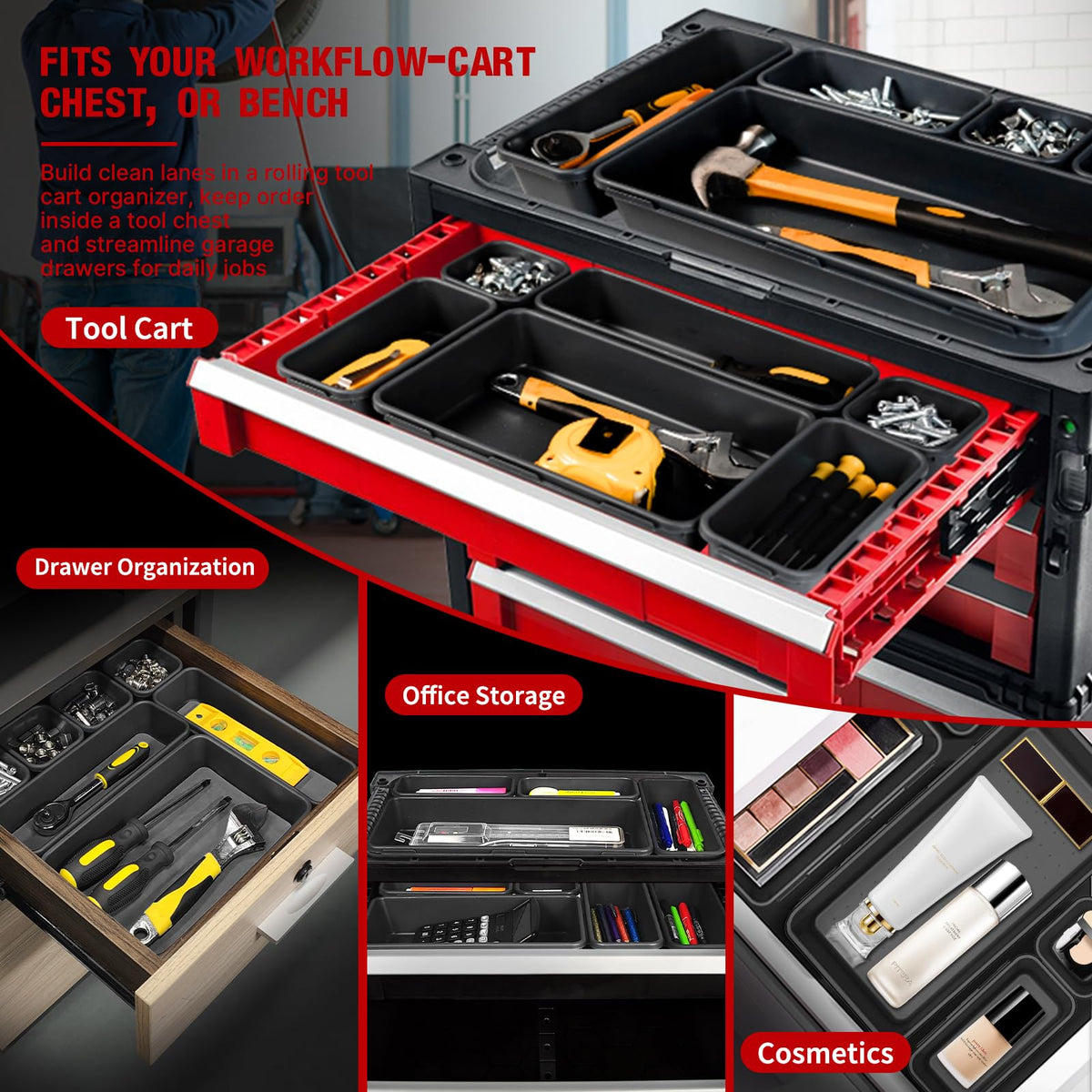 48PCS & 5 Sizes】 Tool Box Organizer Tray (48 Count)