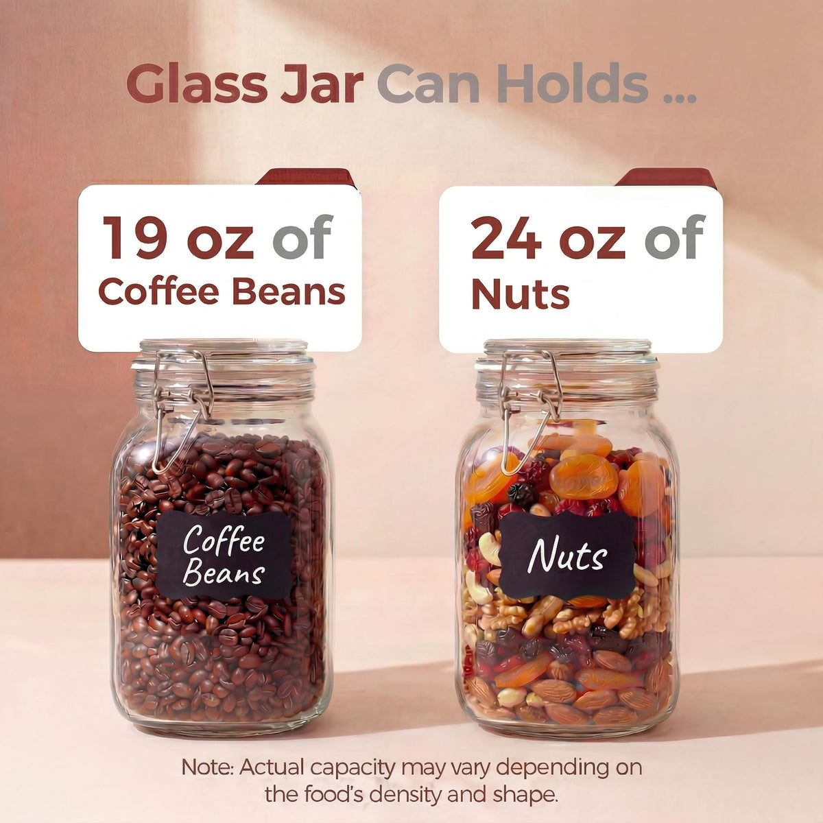 50oz Large Square Glass Jars with Airtight Lids (3 Count)