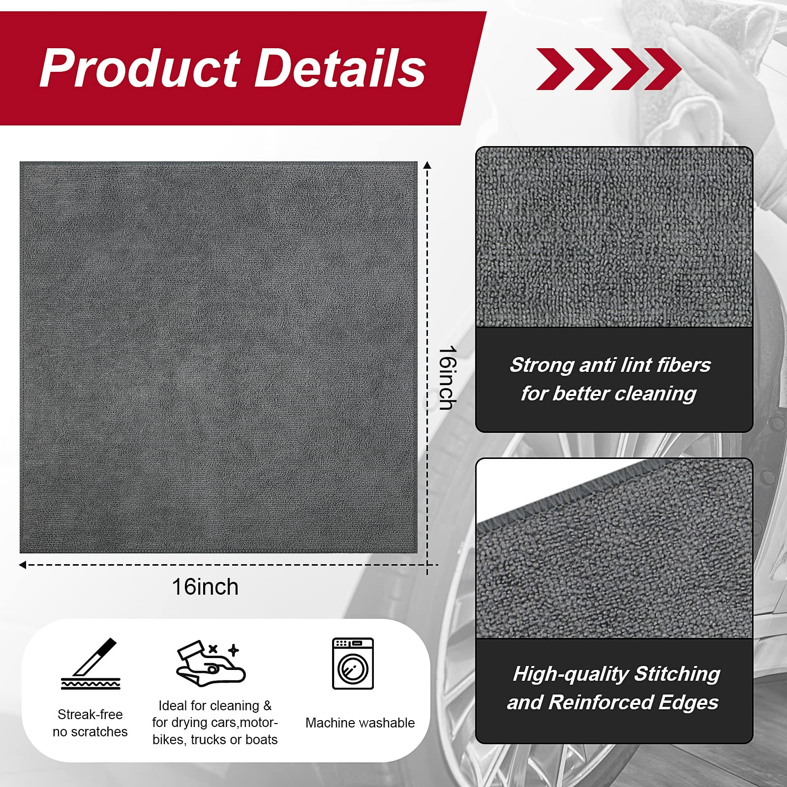 200 Pcs Microfiber Cleaning Cloth 16x16 Inch Microfiber Towels for Car Ultra Absorbent Cleaning Rags Reusable Lint Free Streak Free Detailing Towel for Car Washing Drying Dusting