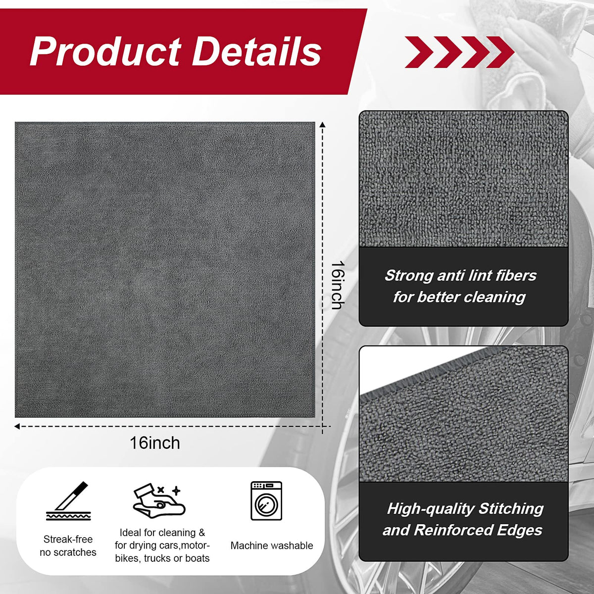 300 Pcs Microfiber Cleaning Cloth 16x16 Inch Microfiber Towels for Car Ultra Absorbent Cleaning Rags Reusable Lint Free Streak Free Detailing Towel for Car Washing Drying Dusting (300 Count)
