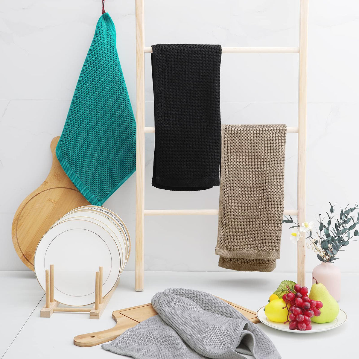 100% Cotton Waffle Weave Kitchen Dish Towels 12 (12 Count)