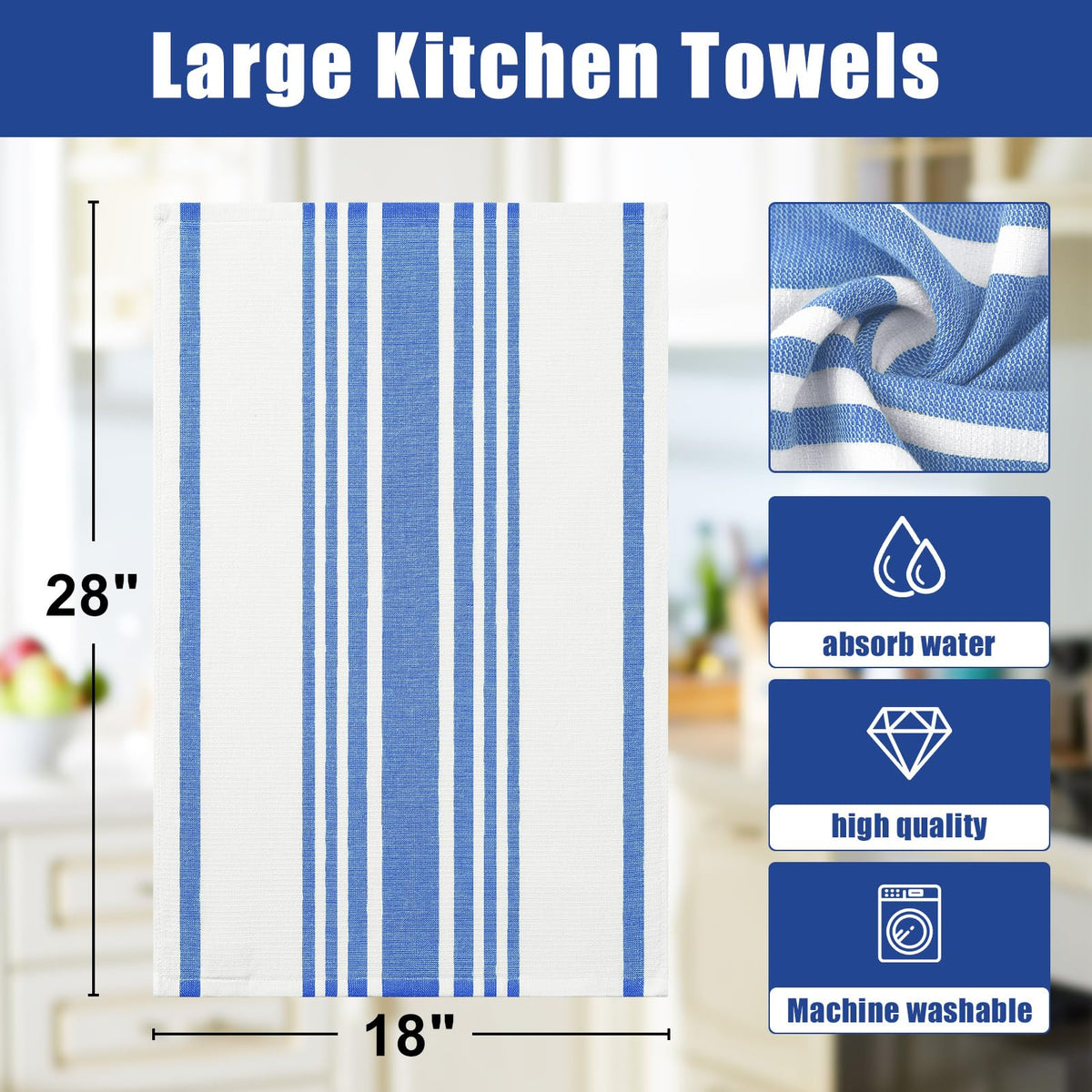 Premium Cotton Stripe Kitchen Towels 3 Pack (3 Count)