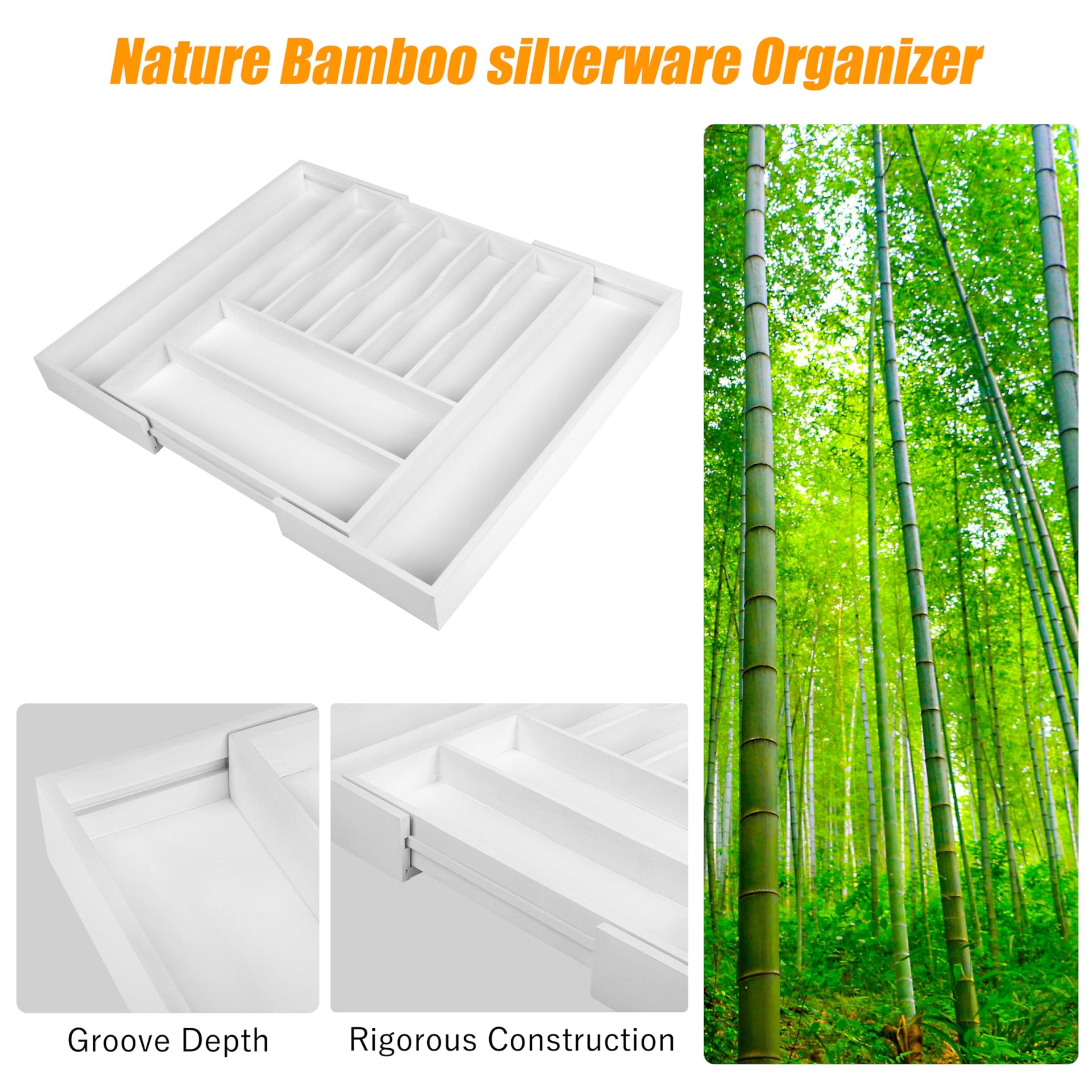 Large Premium Bamboo Silverware Organizer