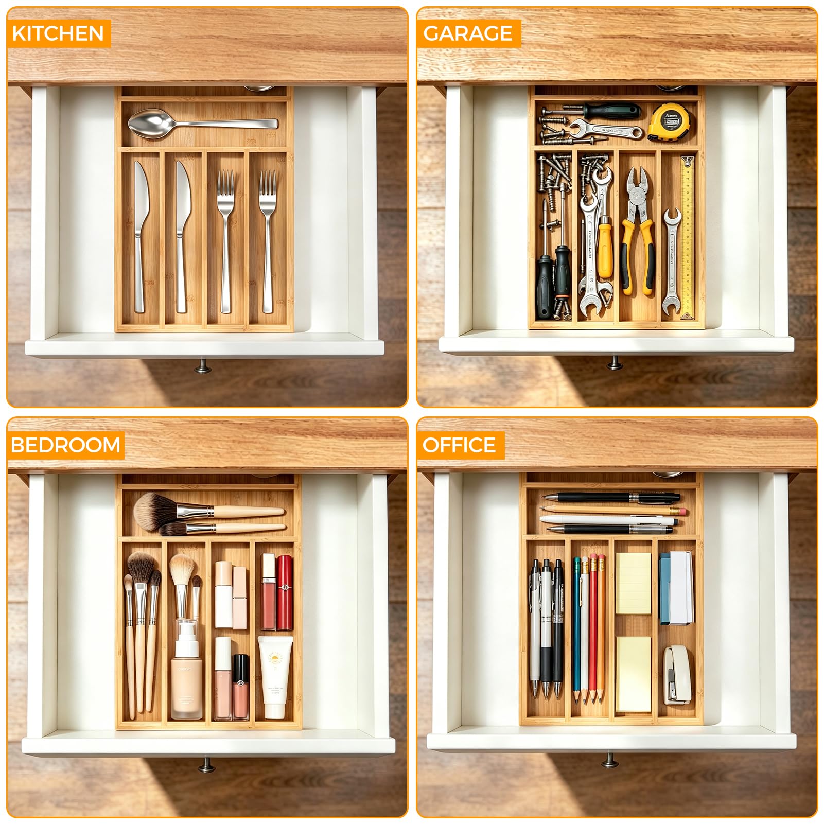 Bamboo Silverware Drawer Organizer