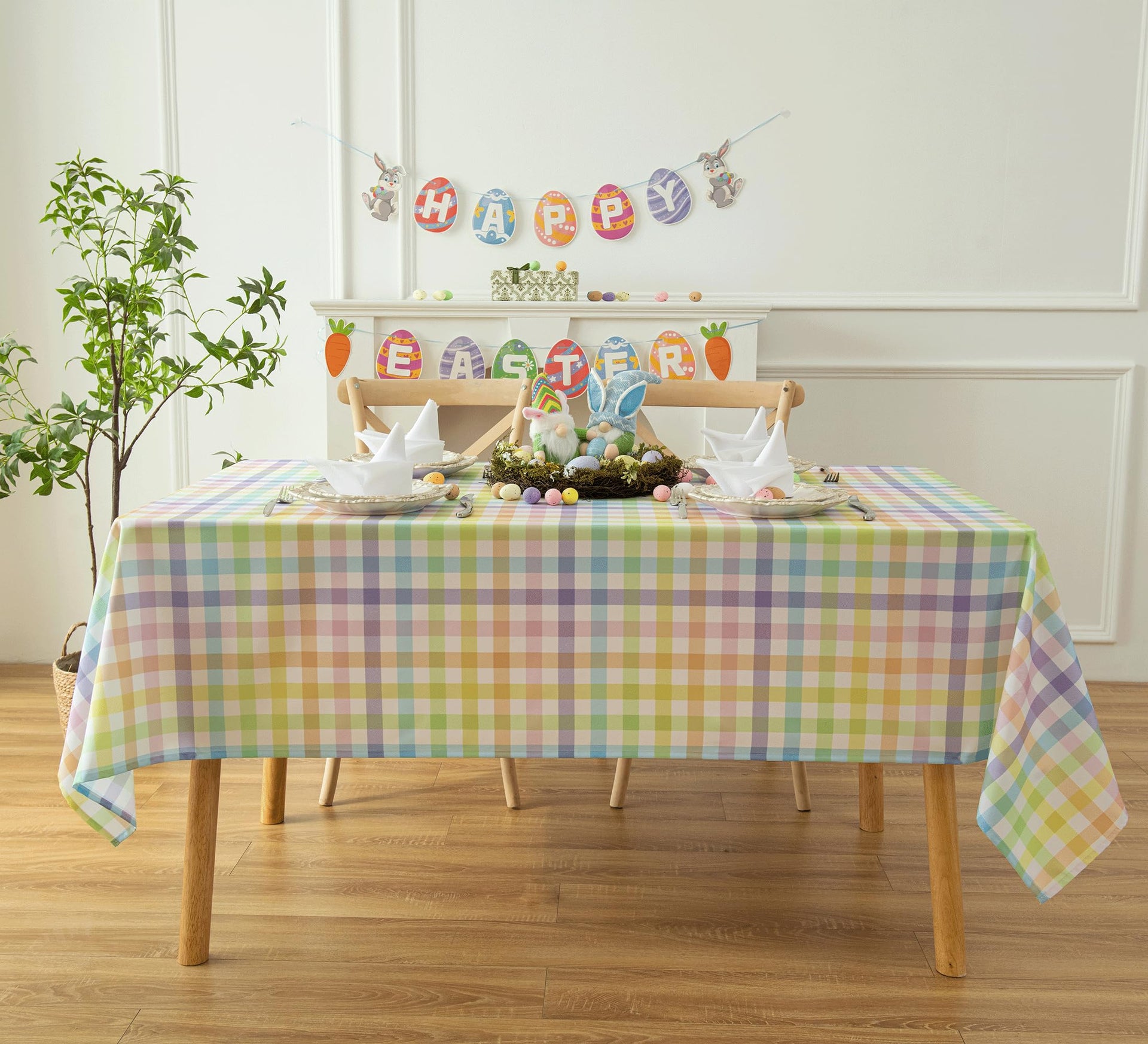Easter Sunday Spring Plaid Tablecloth