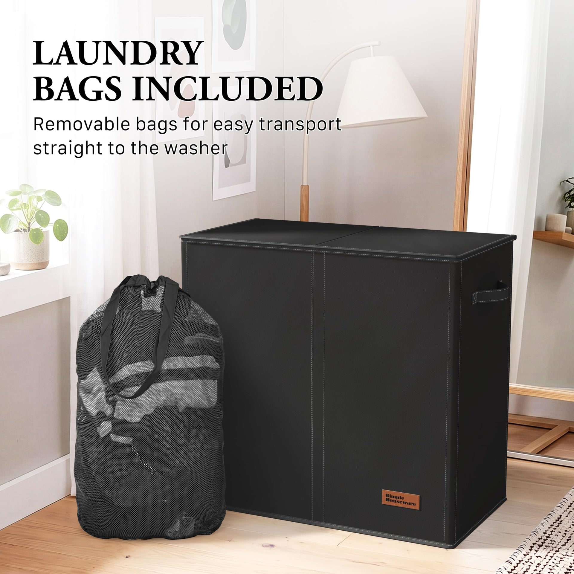 Double Laundry Hamper with Lid & Removable Bags