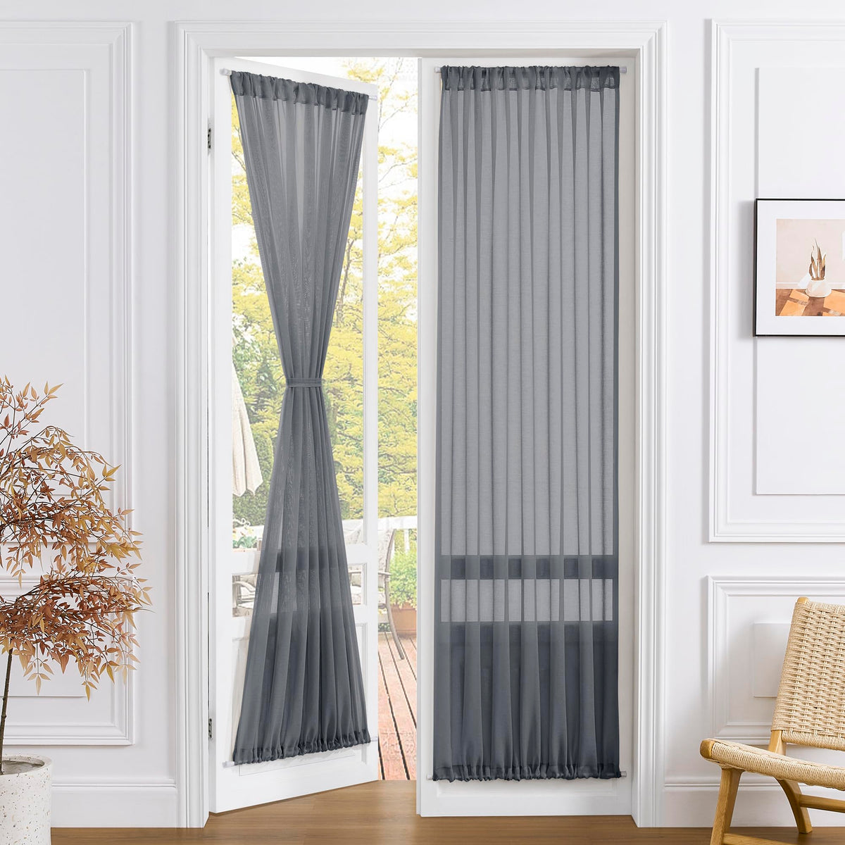 Sheer Door Curtain Closet Linen Textured Curtain Sheers Doorway Light Filtering Voile French Door Rod Pocket Curtains Patio Glass Doors