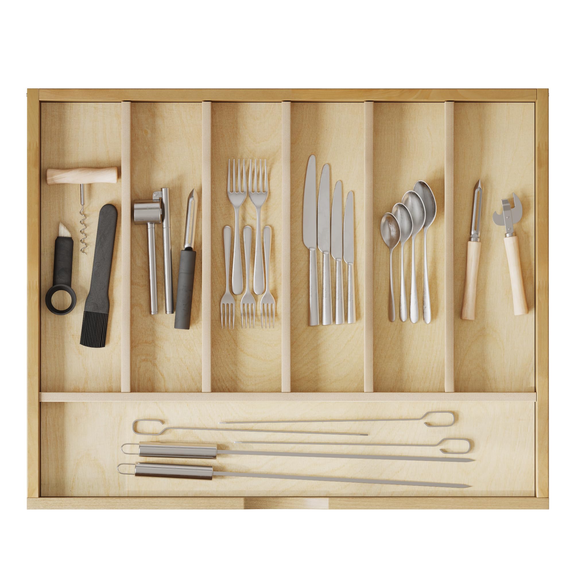 Solid Birch Wood Silverware Drawer Organizer