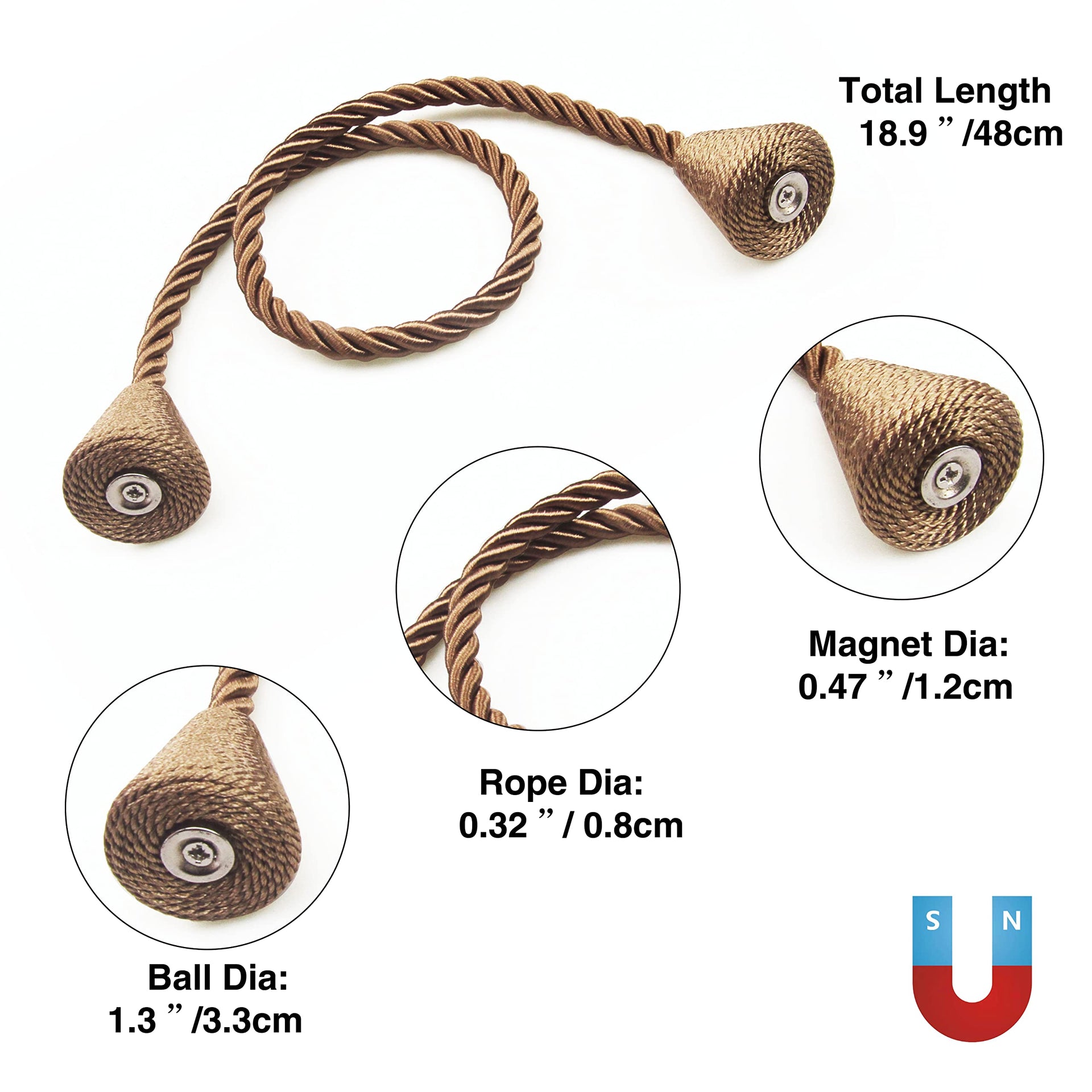6 Pack Magnetic Curtain Tiebacks Rope Modern Handmade Curtain Tie Backs Decorative Drapes Weave Holdbacks for Window Décor