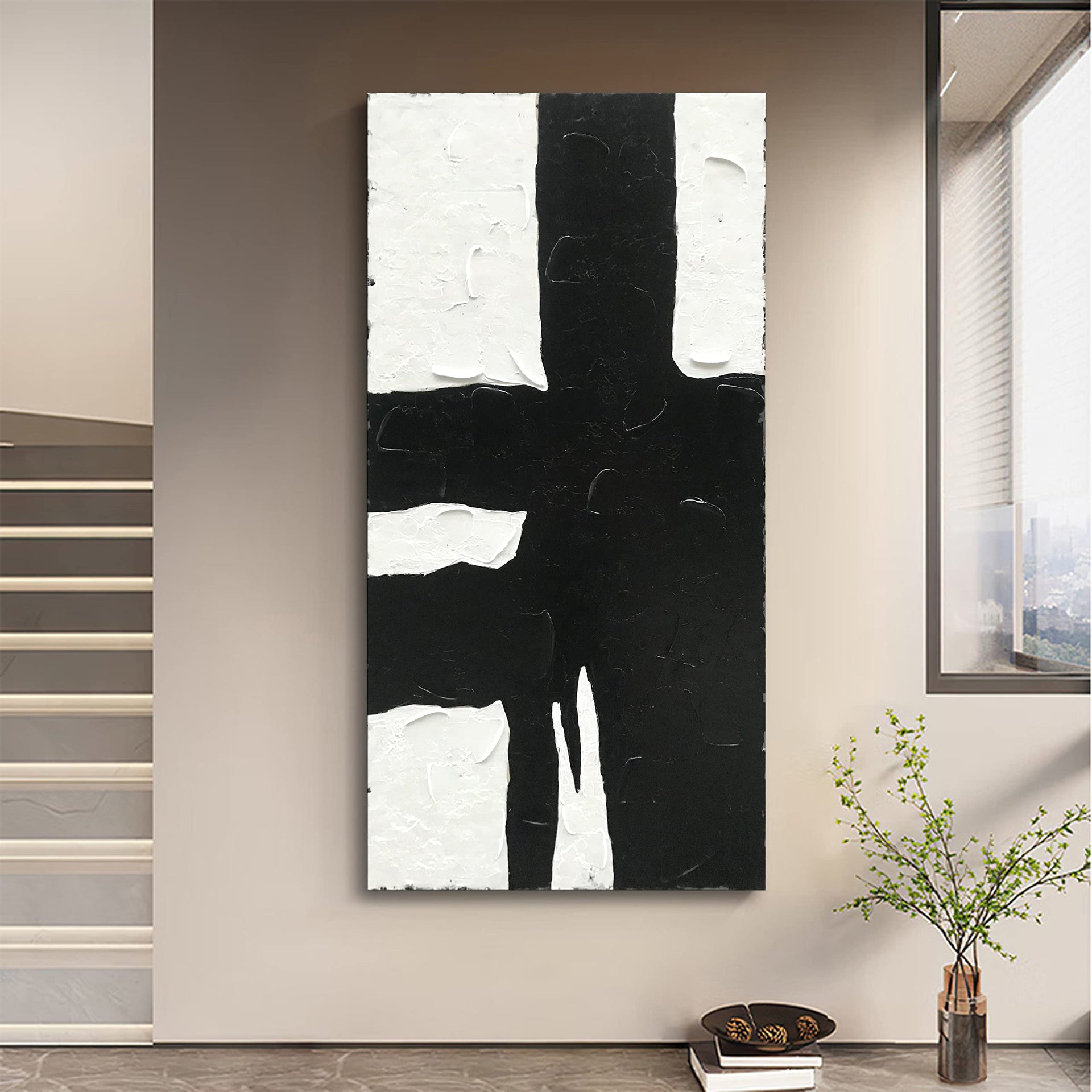 Art Hand drawn minimalist black and white abstract art oil painting