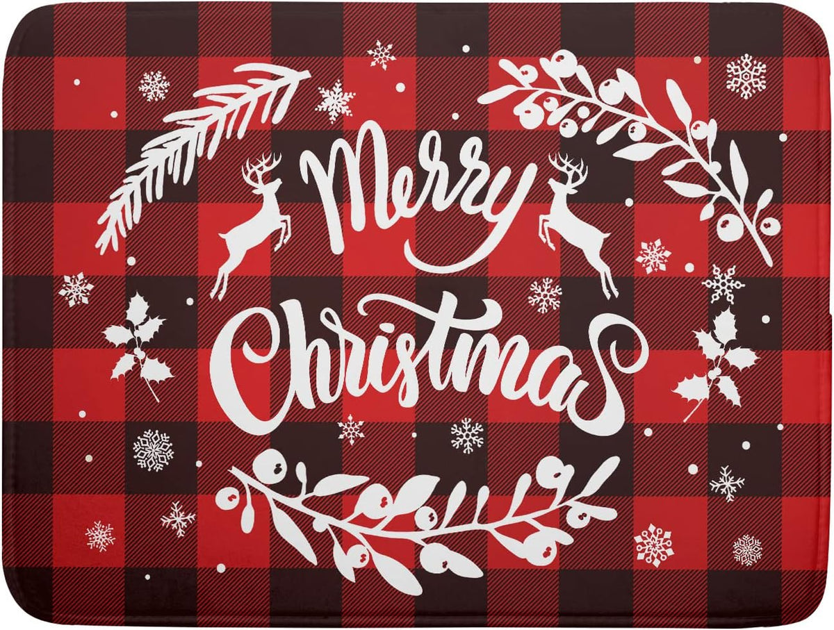 Merry Christmas Dish Drying Mat 18x24 Inch for Christmas Kitchen Counter Decor Absorbent Reversible Microfiber Red Buffalo Check Plaid Dishes Pad Dish Drainer Rack Mats Kitchen Accessories