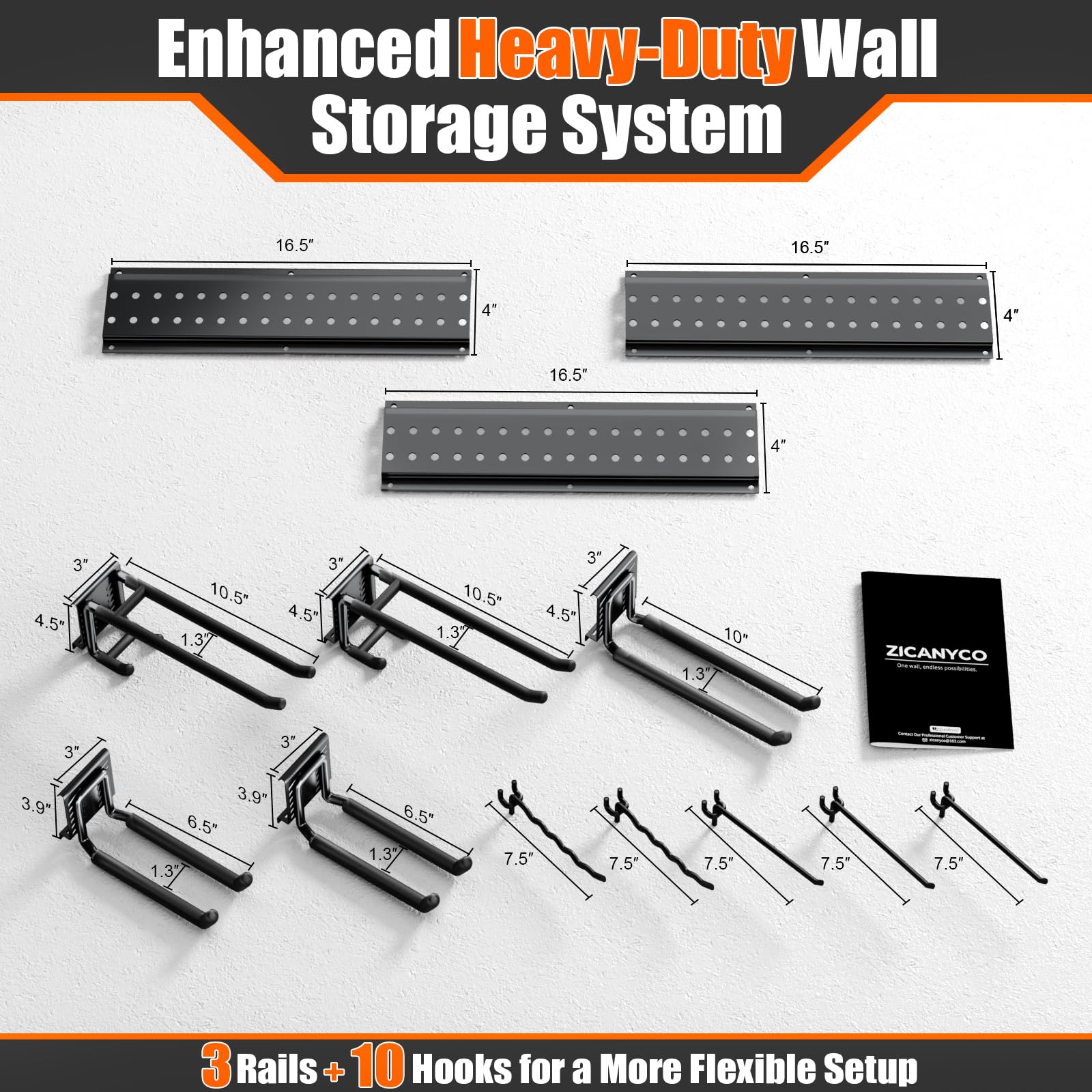 Garage Tool Organizer Wall Mount 49.5 inches with 10 Adjustable Heavy