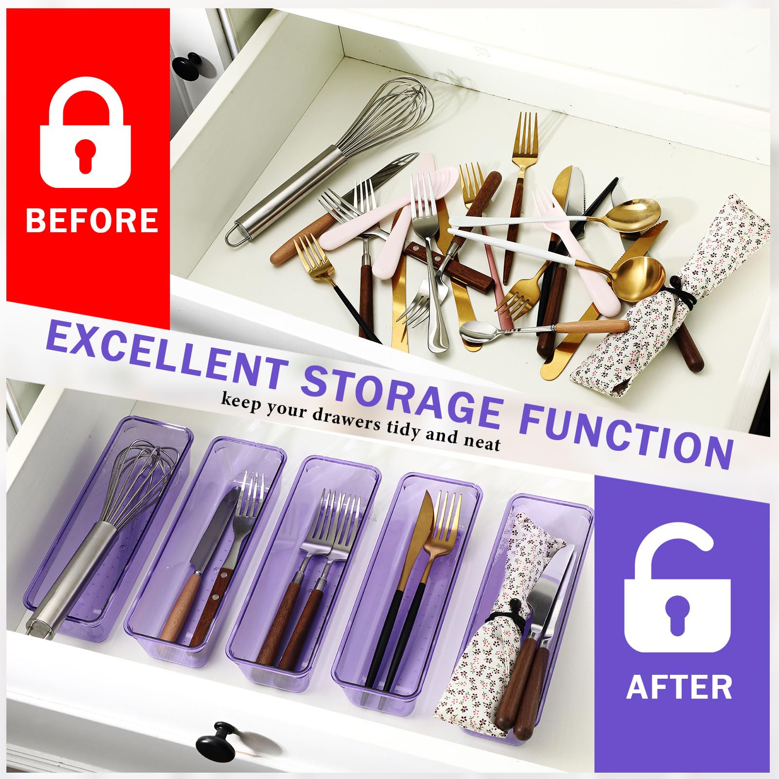 12 Pcs Clear Drawer Organizer 9 x 3 x 2 Inches Plastic Rectangle Trays Makeup Vanity Storage Bins and Kitchen Drawers Dividers for Office Desk Silverware Kitchen Utensils (12 Count)
