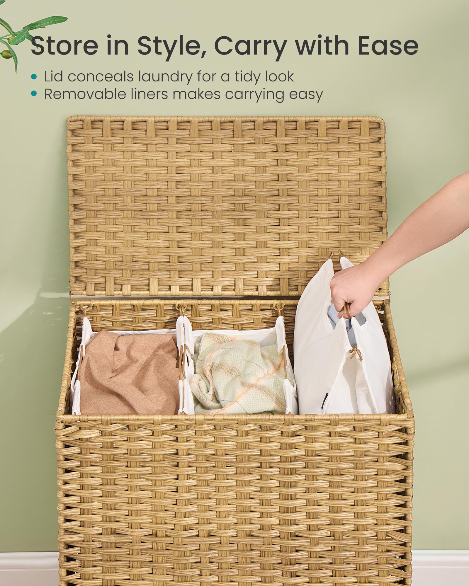 3 Section Laundry Hamper with Lid