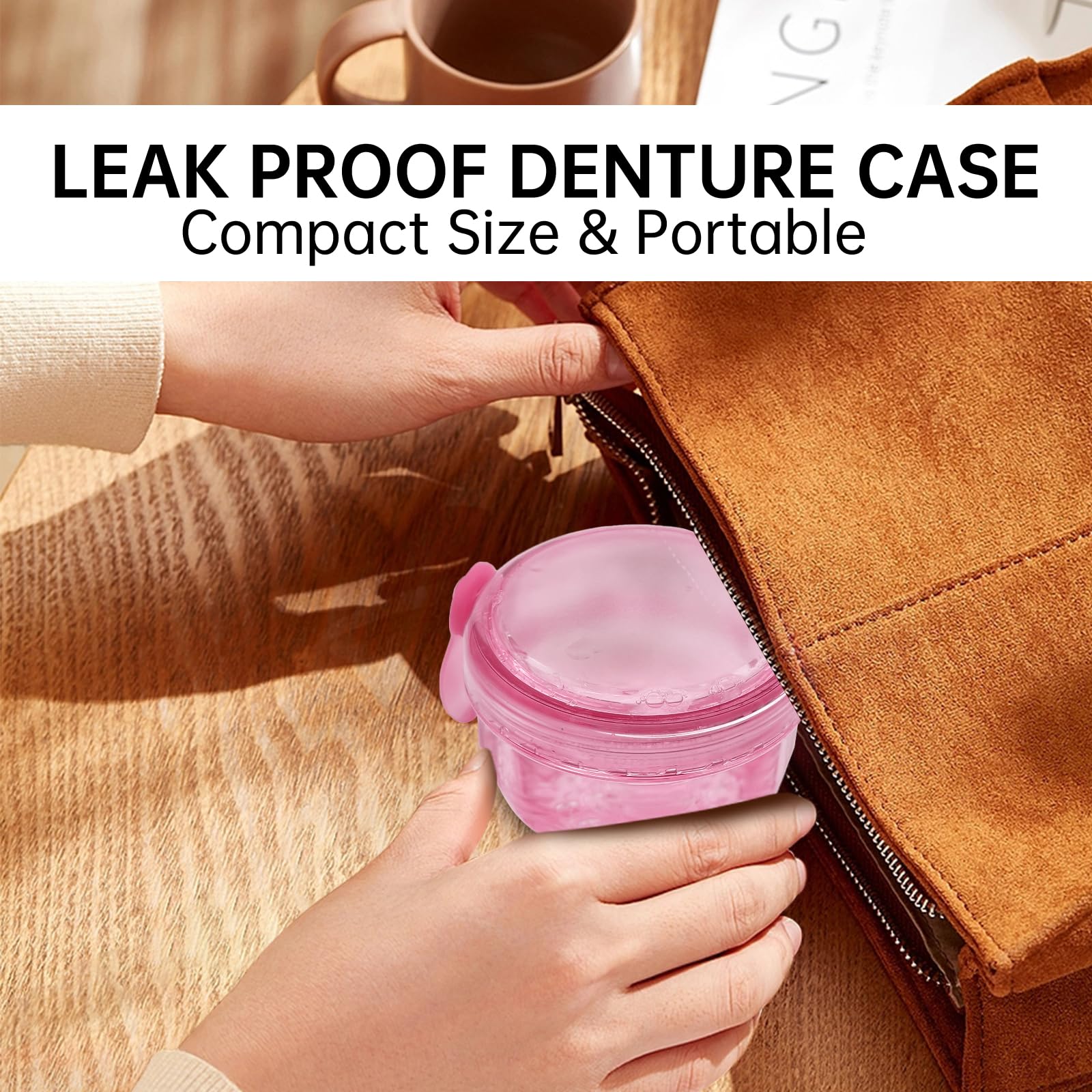Denture Bath Case Denture Cleaning Cup with Lid Leak Proof