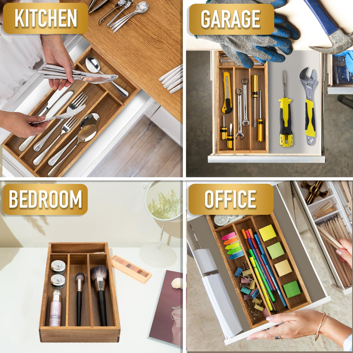 Acacia 4 Slot Silverware Drawer Organizer