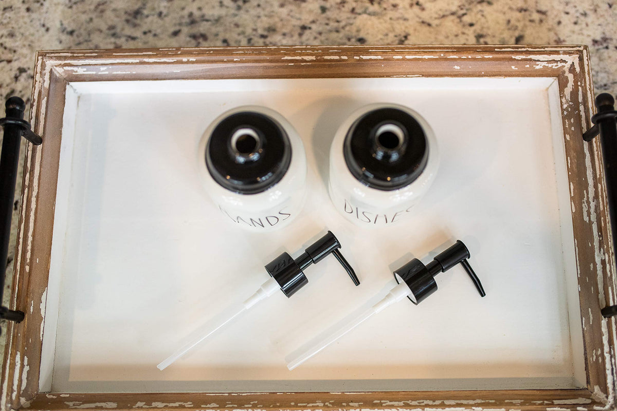 Modern Farmhouse Ceramic Dishes and Hands Soap Dispenser Set for Kitchen (2 Count)