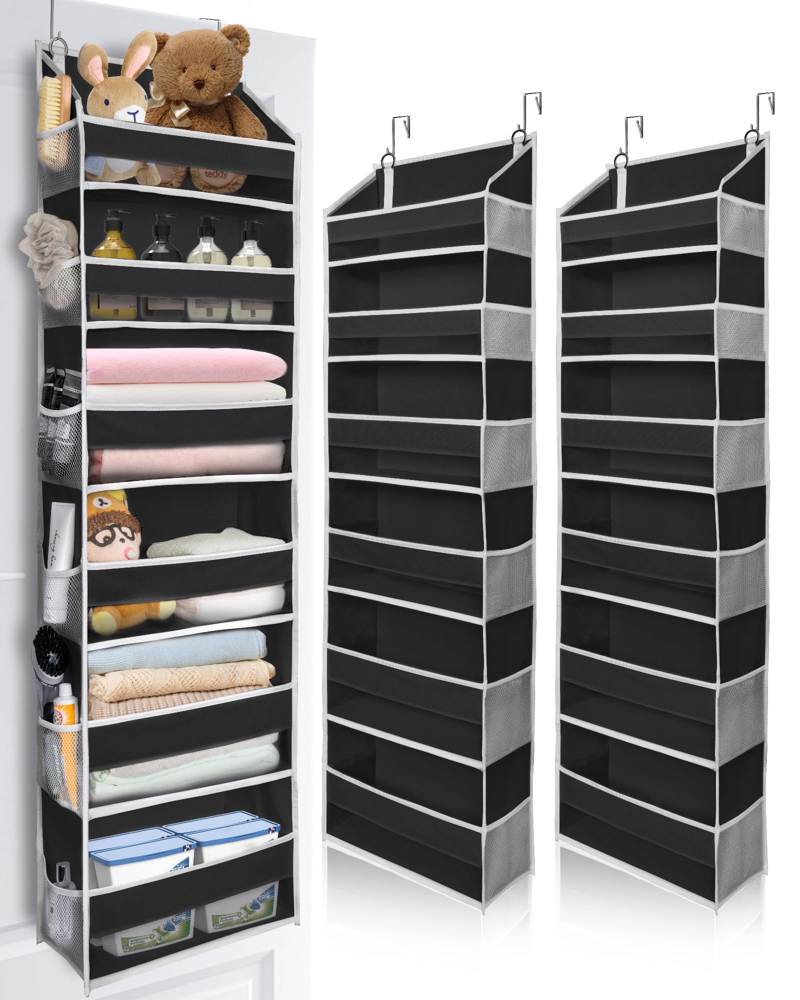 2Pack Over The Door Organizer with 6 Large Pockets 12 Side Pockets Door Hanging Organizer Black Door Hanging (2 Count)