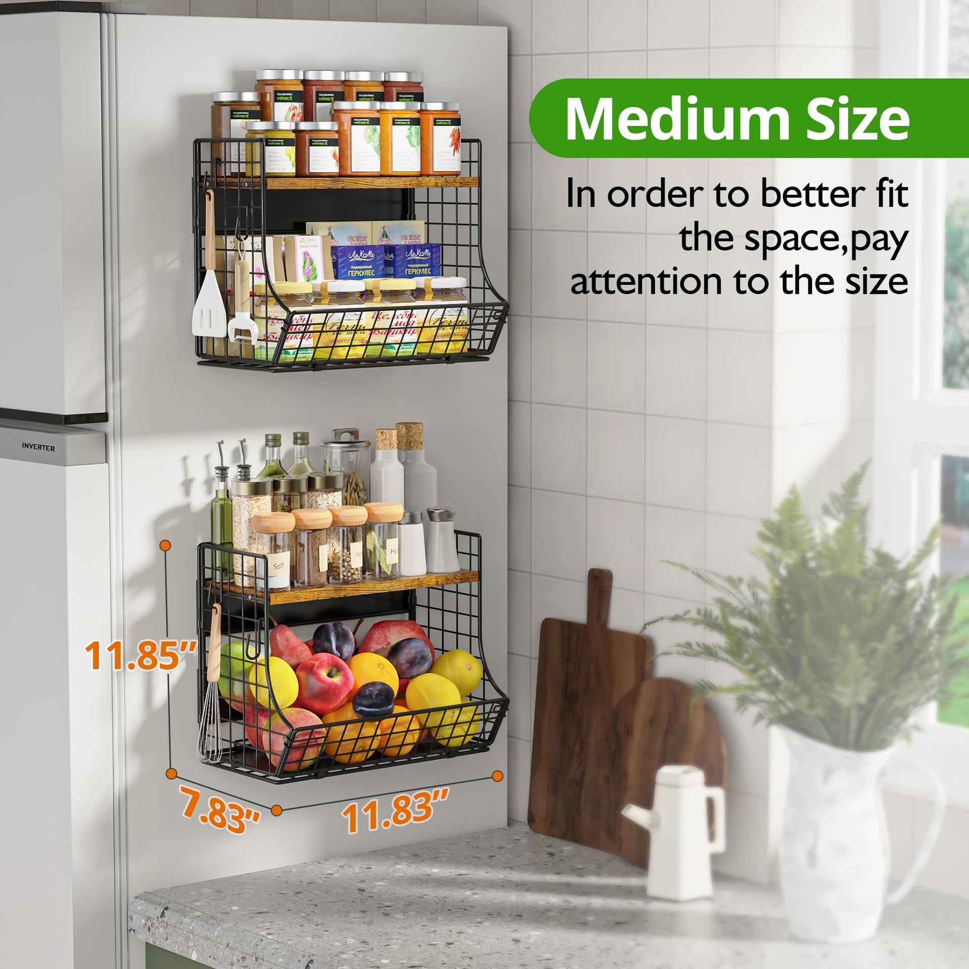 2 Pack Magnetic Shelf for Fridge with Wood Lid