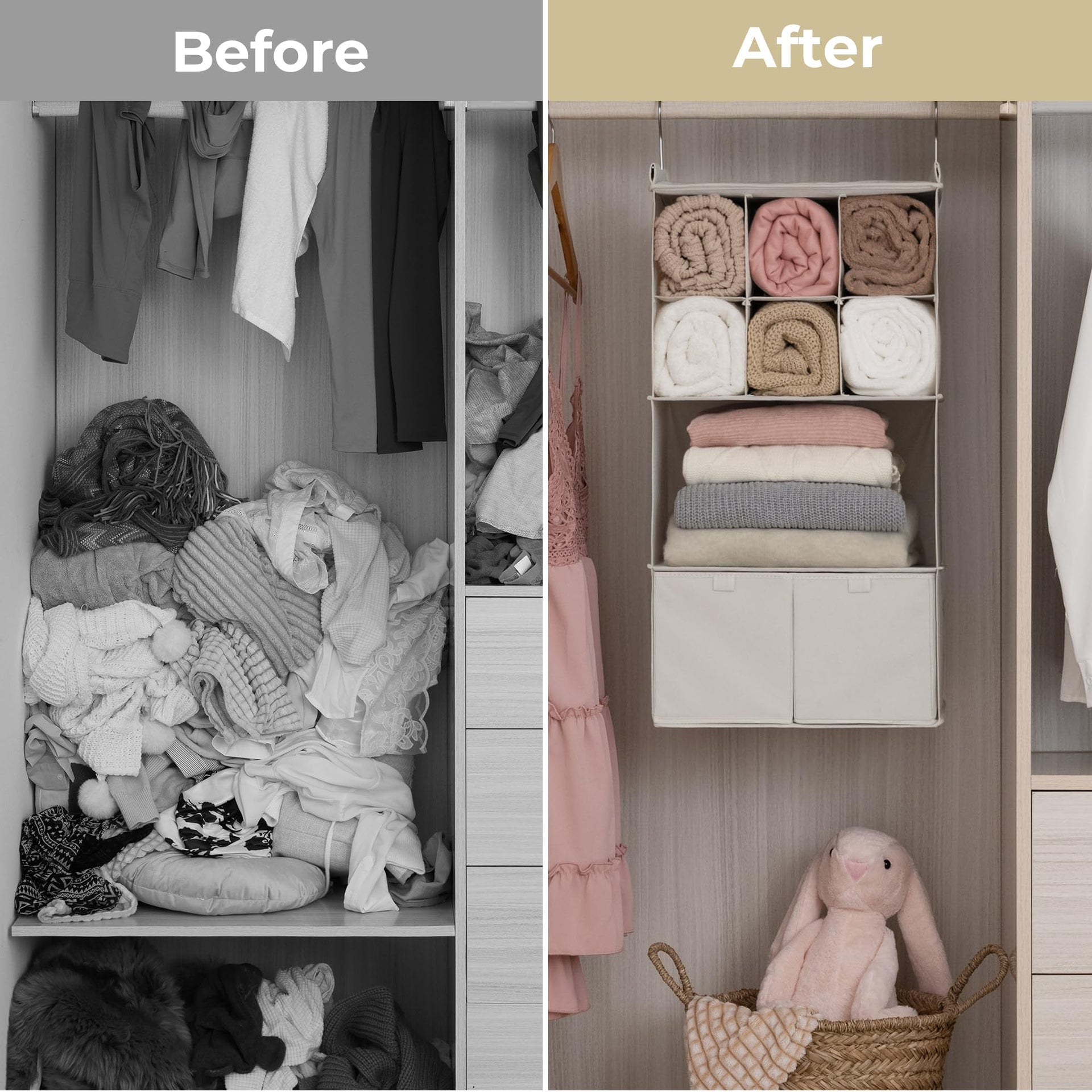 4 Shelf Hanging Closet Organizer with Drawer