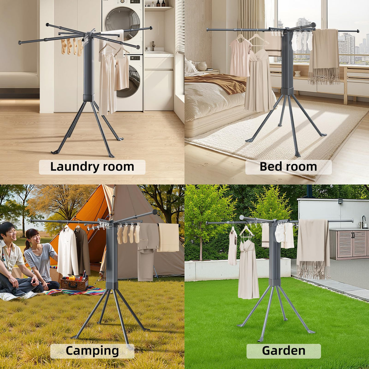 Clothes Drying Rack Foldable Extending Laundry Rack with 16 Clips Collapsible Clothing Rack Space