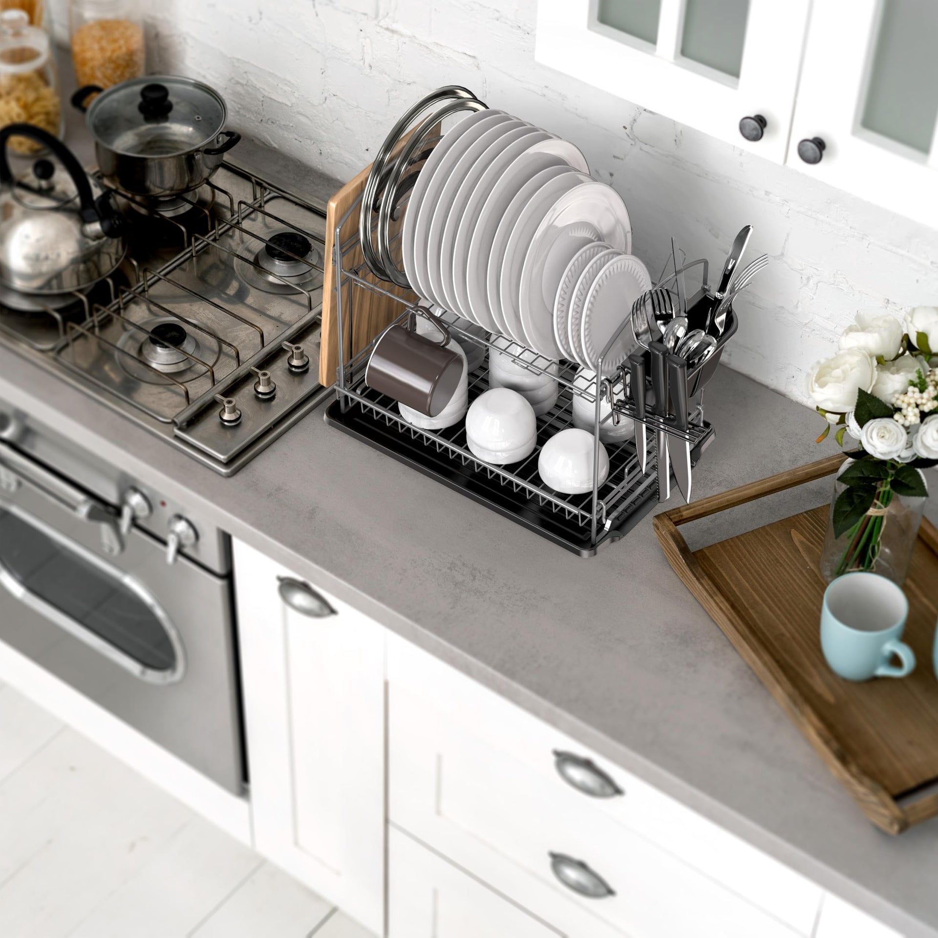 2 Tier Dish Rack with Drainboard