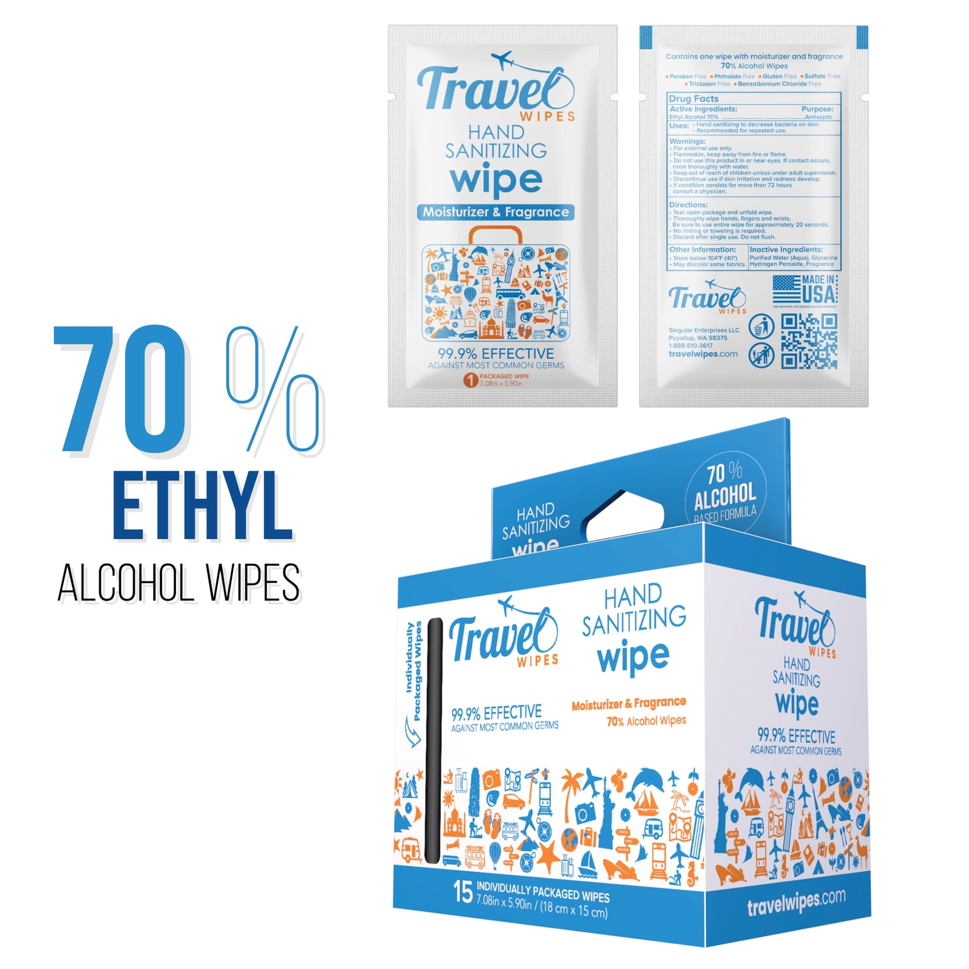 Hand Sanitizing Travel Wipes (15 Count)