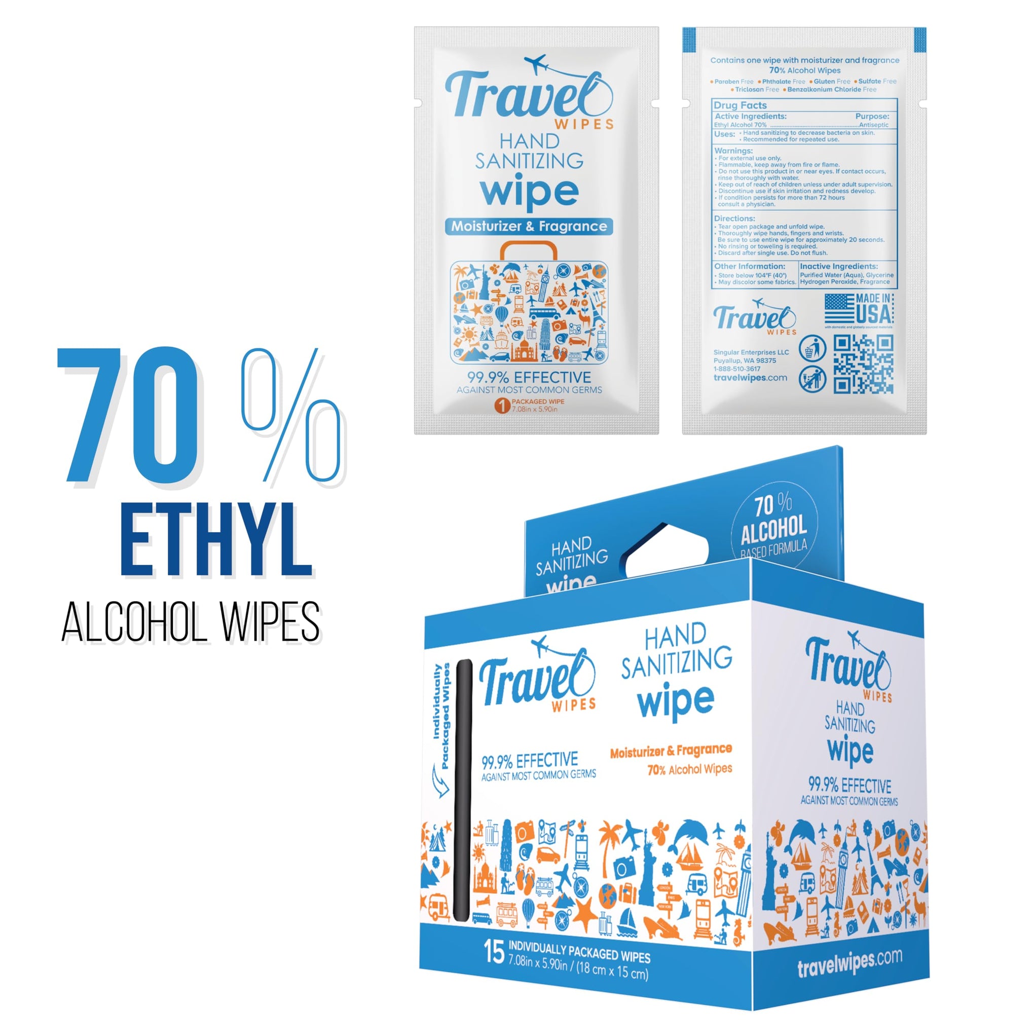 Hand Sanitizing Travel Wipes (15 Count)