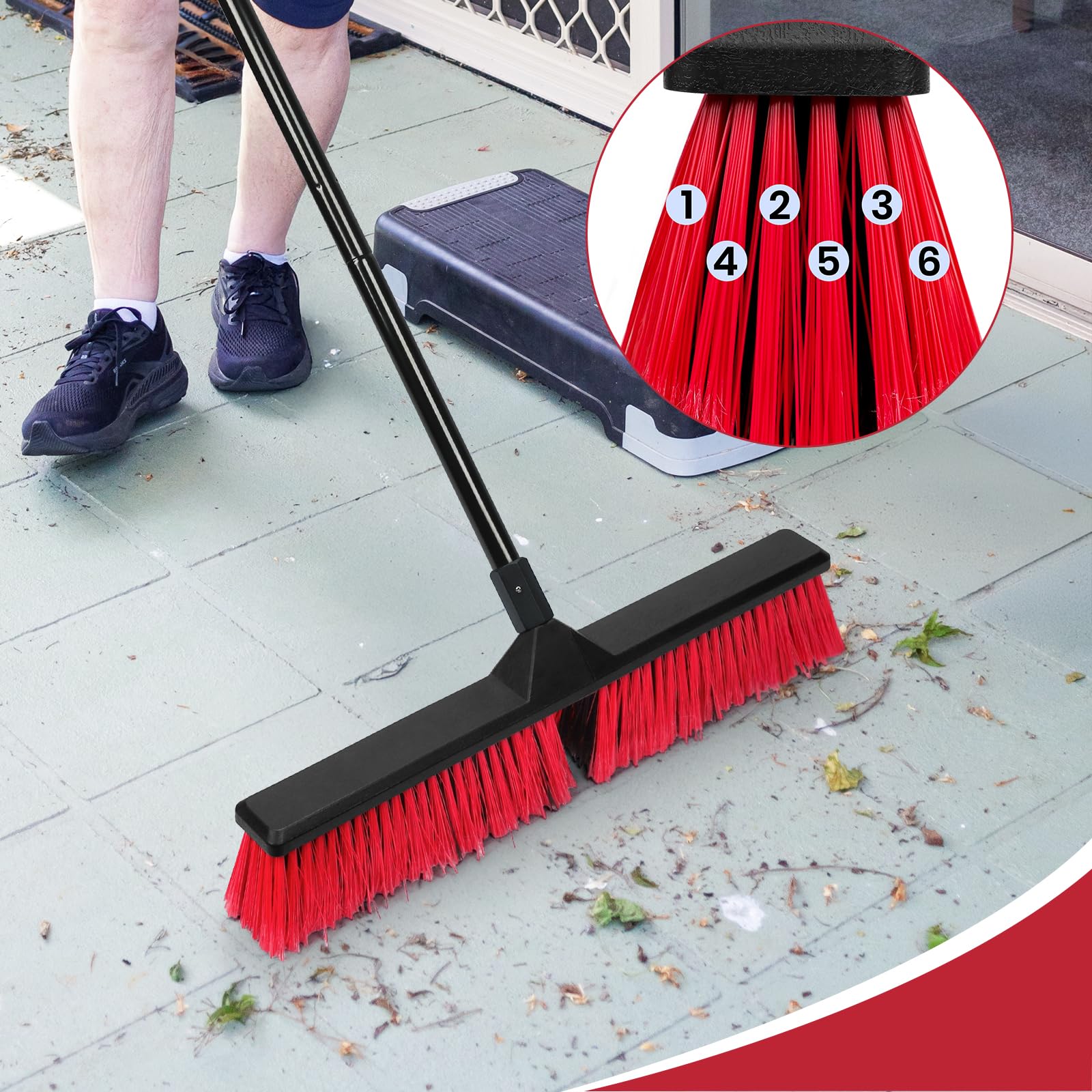 2PK 24" Push Broom Outdoor with 63" Long Handle and Stiff Bristles (2 Count)