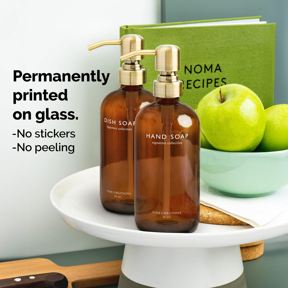 Amber Glass Soap Dispenser Set (16 Ounce)