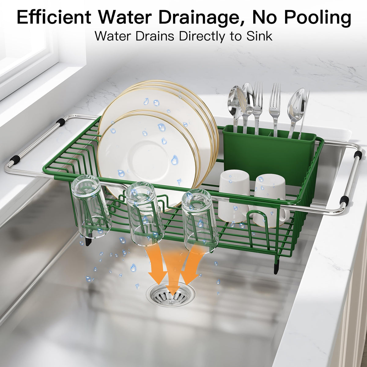 Green Dish Drying Rack in Sink