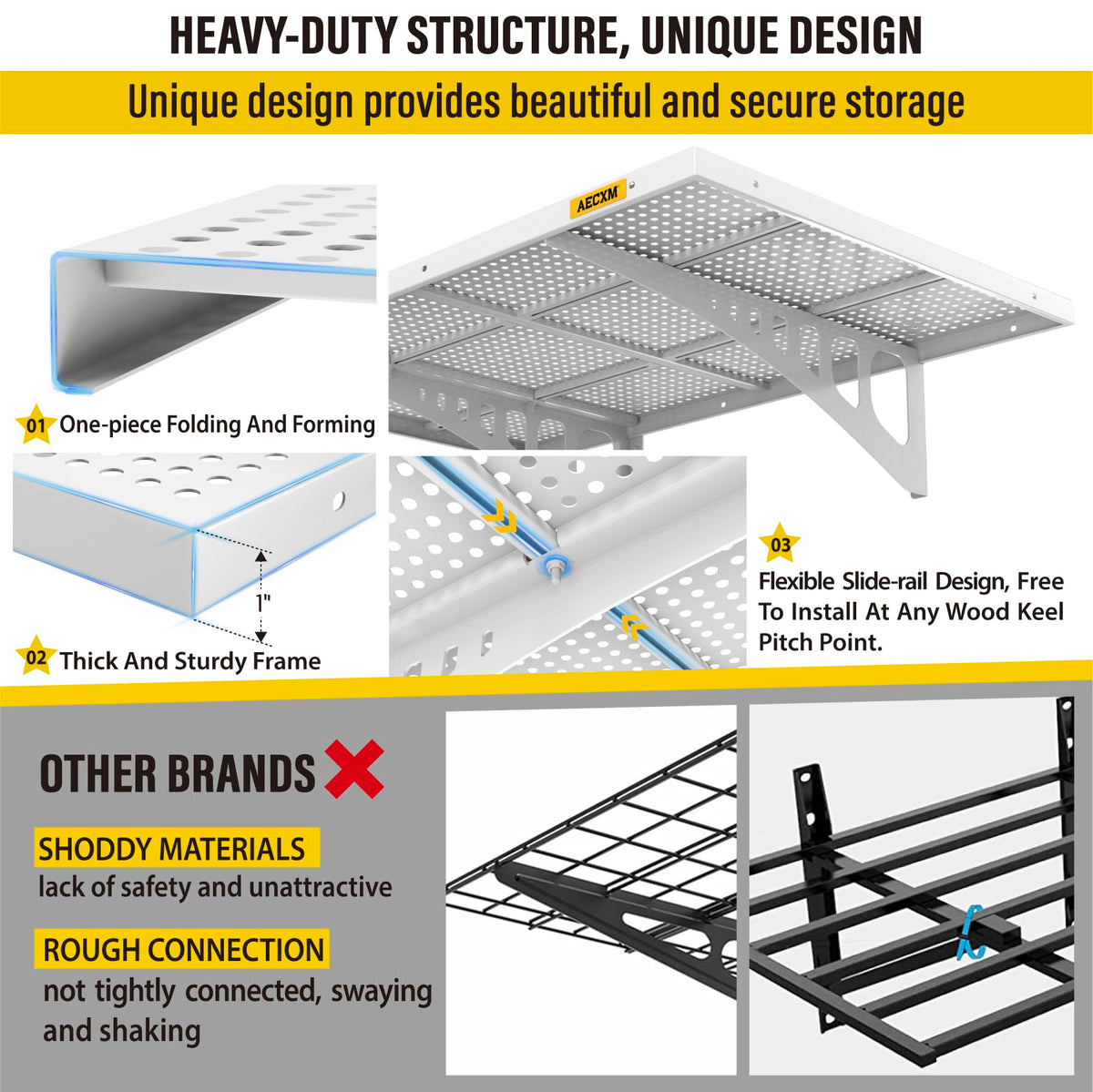 4 pack 2x3ft Adjustable Garage Wall Shelving 1120lbs Load Capacity Heavy Duty Wall Mounted Storage Shelf Metal Floating Shelves for Garage (4 Count)