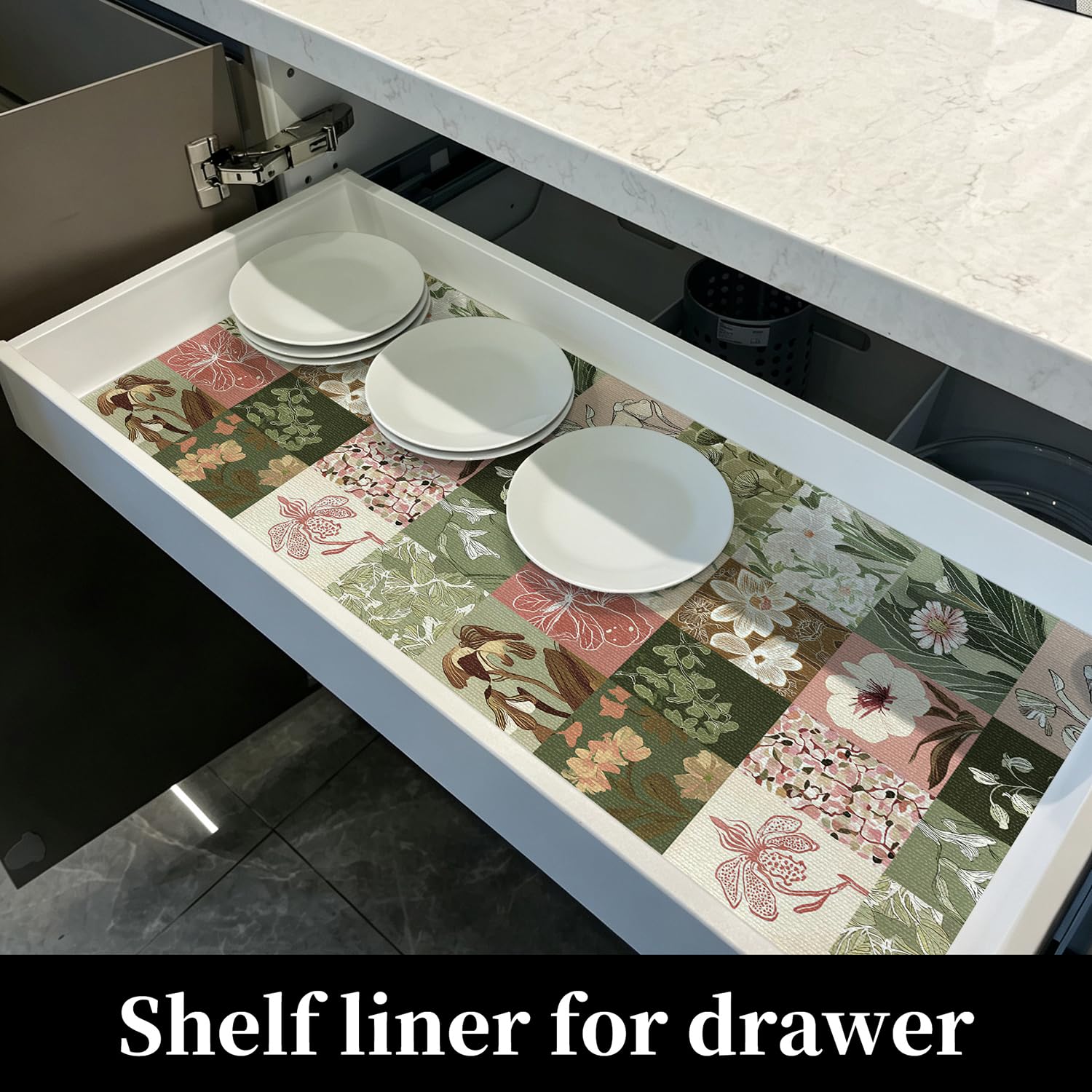 Shelf Liners for Cabinet Dresser Floral Drawer Liner 12In x 10FT