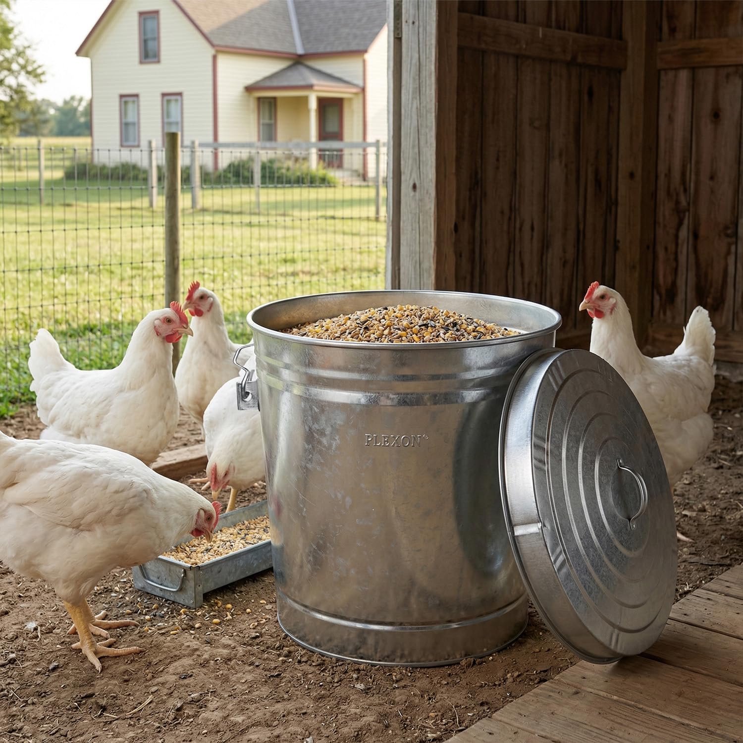 6 Gallon Small Metal Trash Can with Locking Lid Galvanized Metal Bucket with Lid for Poultry Feed Bird Seed Storage Ash Outdoor Garbage Trash Bin 2 Pack