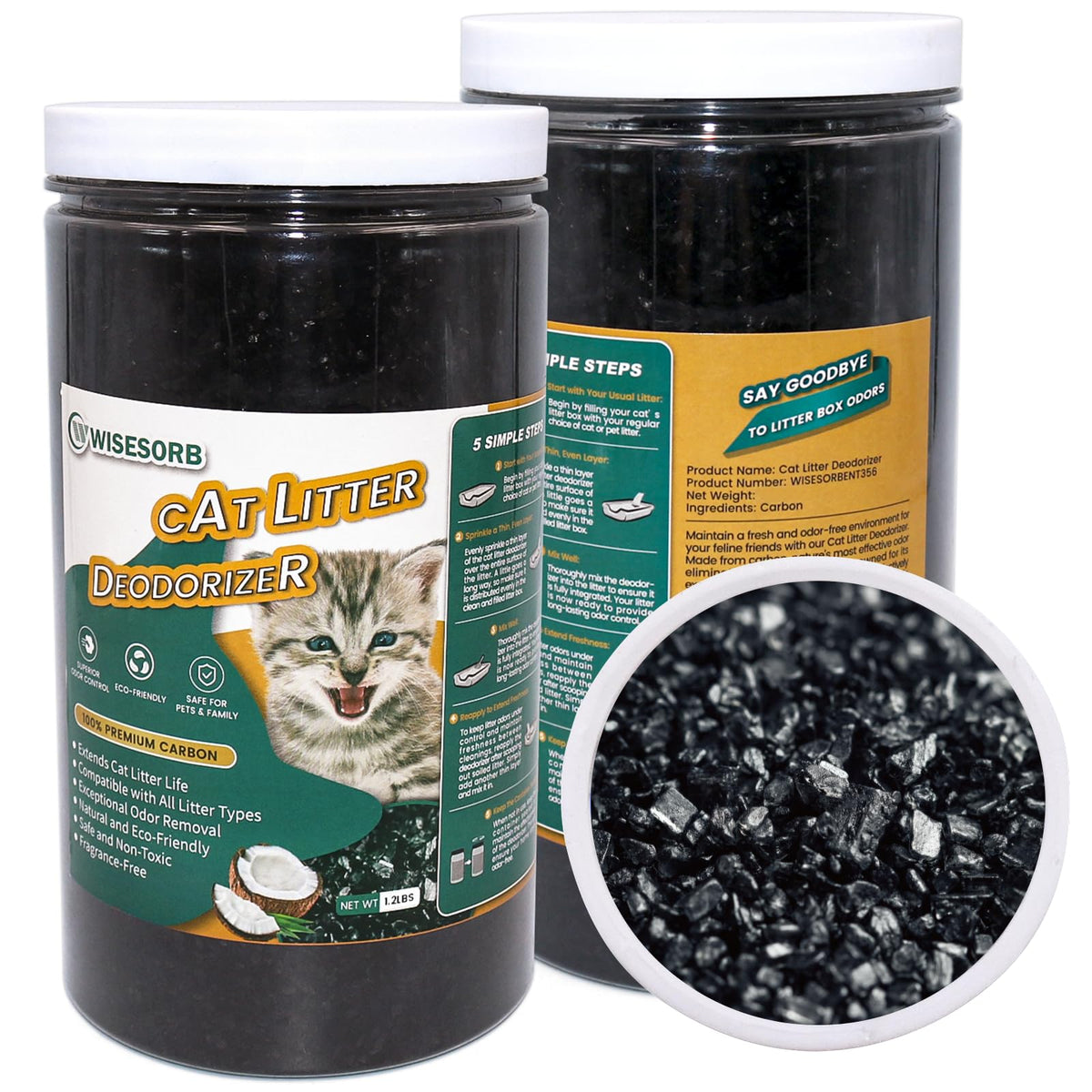 Cat Litter Deodorizer 1.2Lb Activated Carbon Litter Box Odor Eliminator Absorber Unscented Cat Litter Odor Control Room Deodorizer Solution for Homes with Pets (19.2 Ounce)