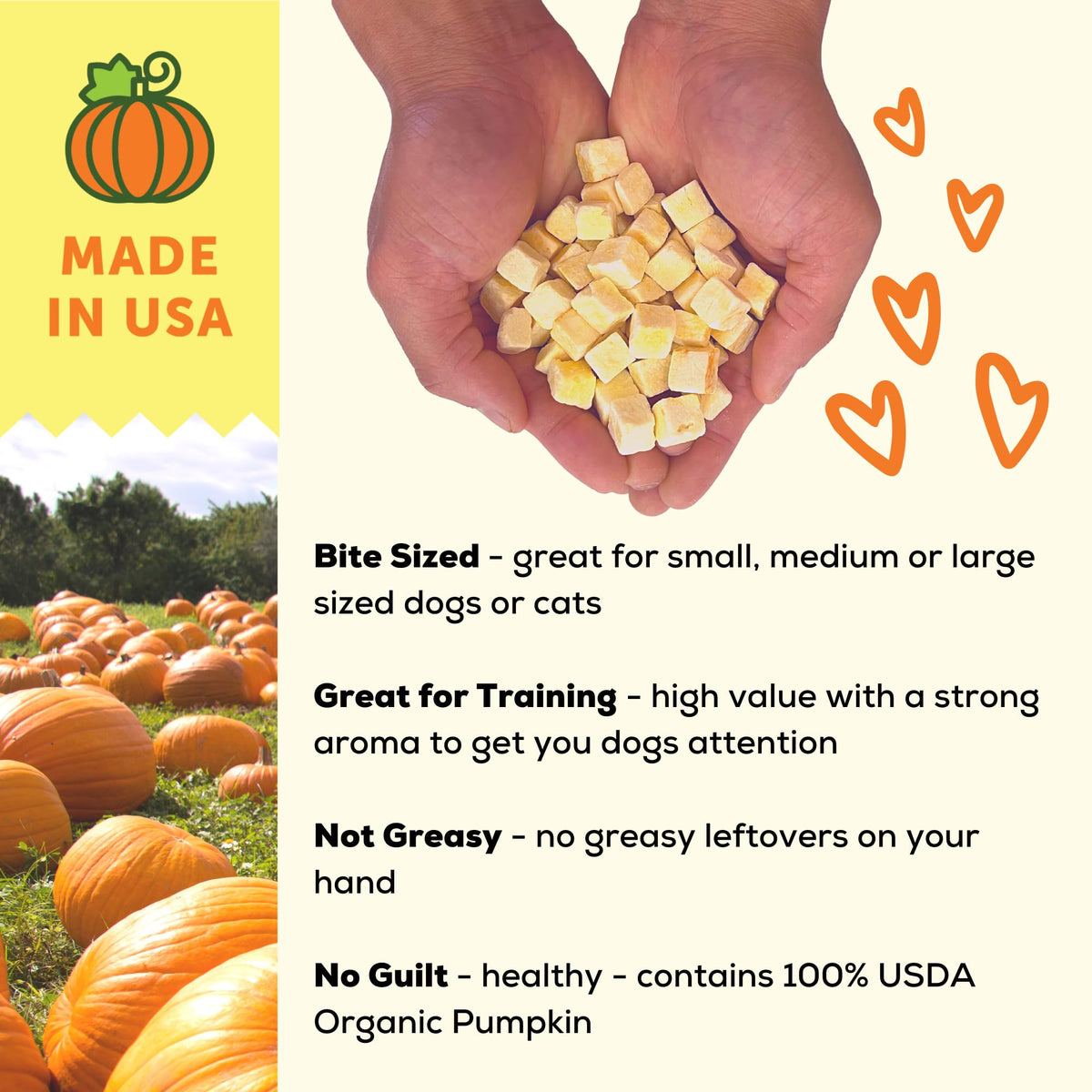 Freeze Dried Organic Pumpkin Dog and Cat Treats (3 Ounce)