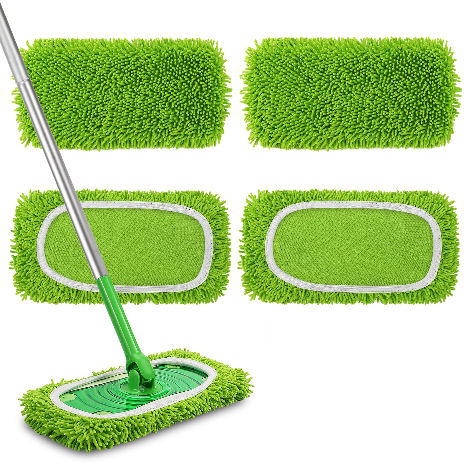 Set of 4 Reusable Microfiber Mop Pads Compatible with Swiffer Sweeper (4 Count)