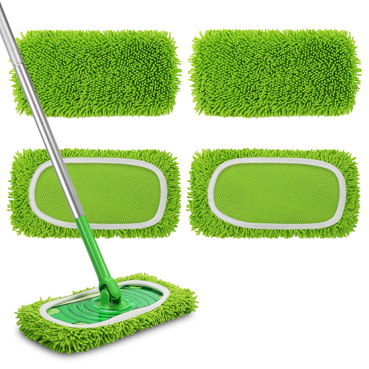 Set of 4 Reusable Microfiber Mop Pads Compatible with Swiffer Sweeper (4 Count)