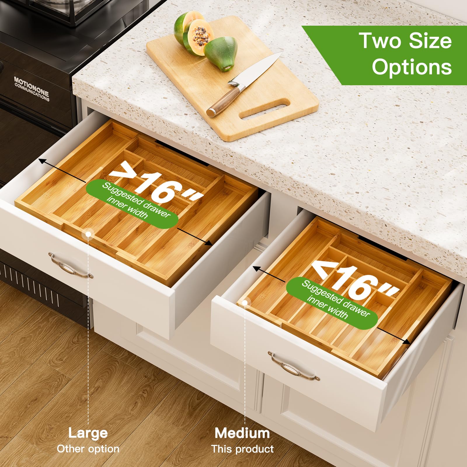 Bamboo Expandable Drawer Organizer for Utensils Holder