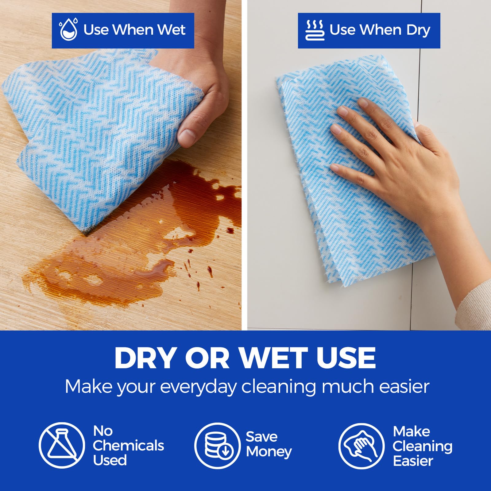 Disposable Cleaning Rolls Reusable Cleaning Cloths Dry Kitchen Towels Dish Cloths Handi Wipes 2 Roll (200 Count)