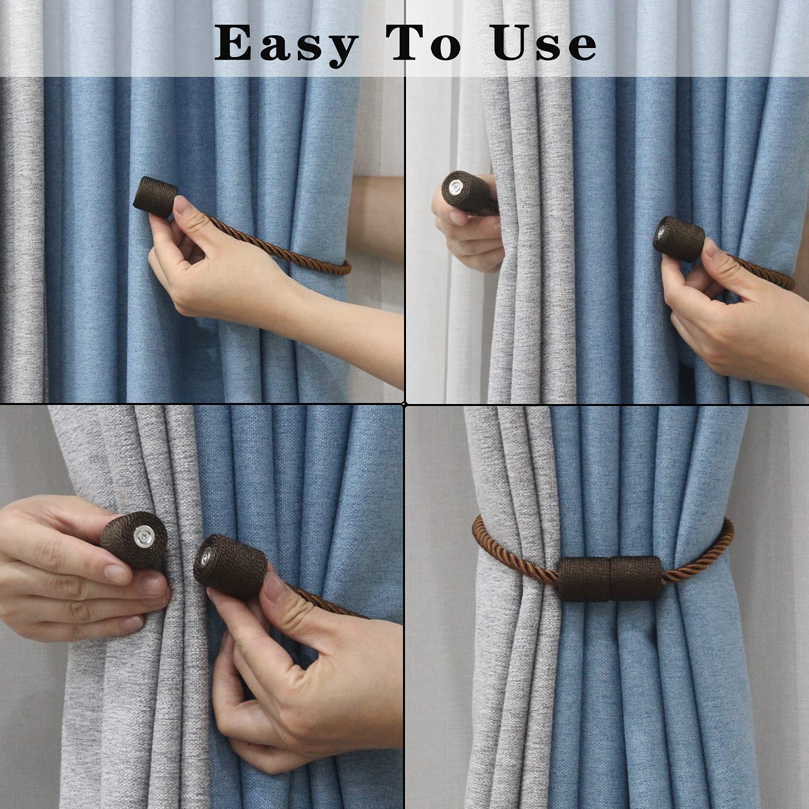Magnetic Curtain Tiebacks Holdbacks Decorative Tie Backs for Windows Porlau (6 Count)