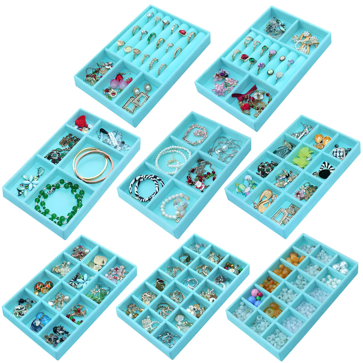 8 Pcs Velvet Jewelry Tray Stackable Jewelry Drawers Organizer Trays Rings Earrings Bracelet Organizer (8 Count)