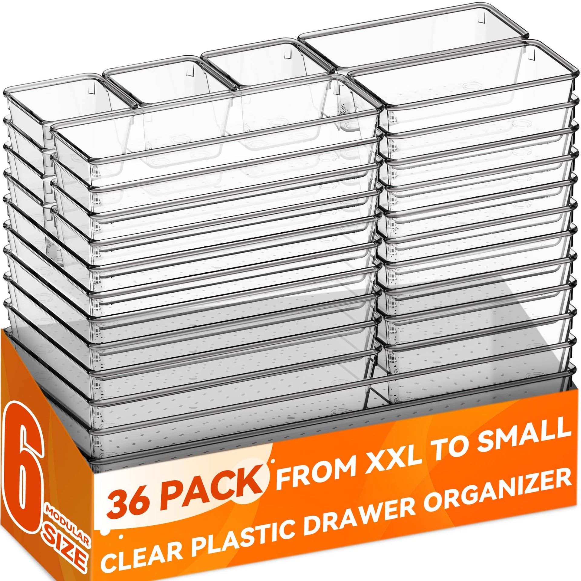 36 Pack Large Clear Plastic Drawer Organizer Bins (36 Count)