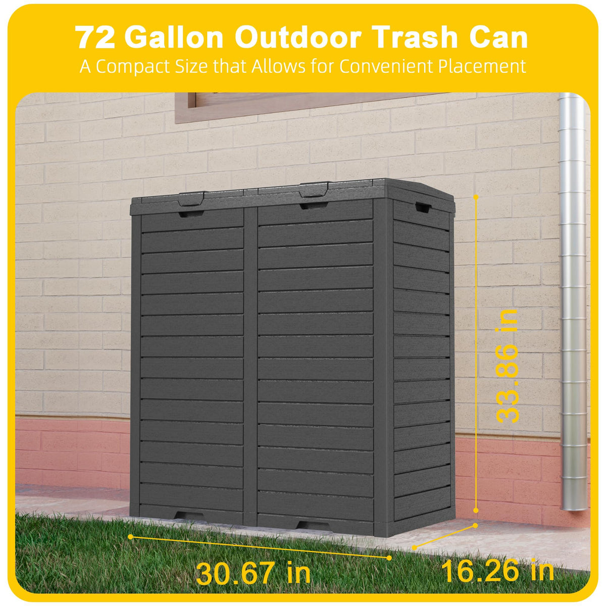 62 Gallon Outdoor Trash Can with Tiered Lid and Drip Tray