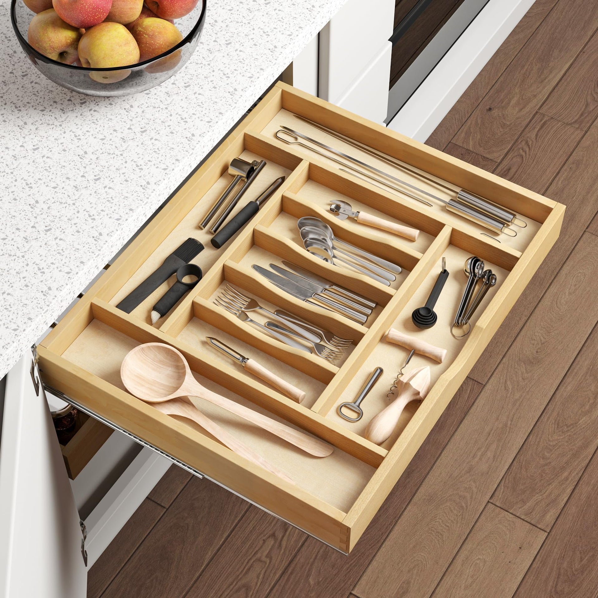 Premium Wooden Silverware Organizer for Kitchen Drawers