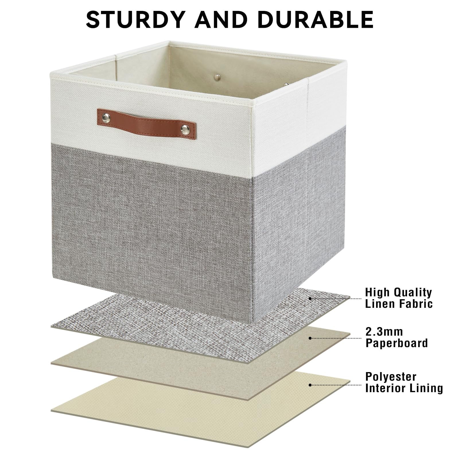 Collapsible Fabric Storage Cube Bins with 2 Reinforced PU Handles (4 Count)