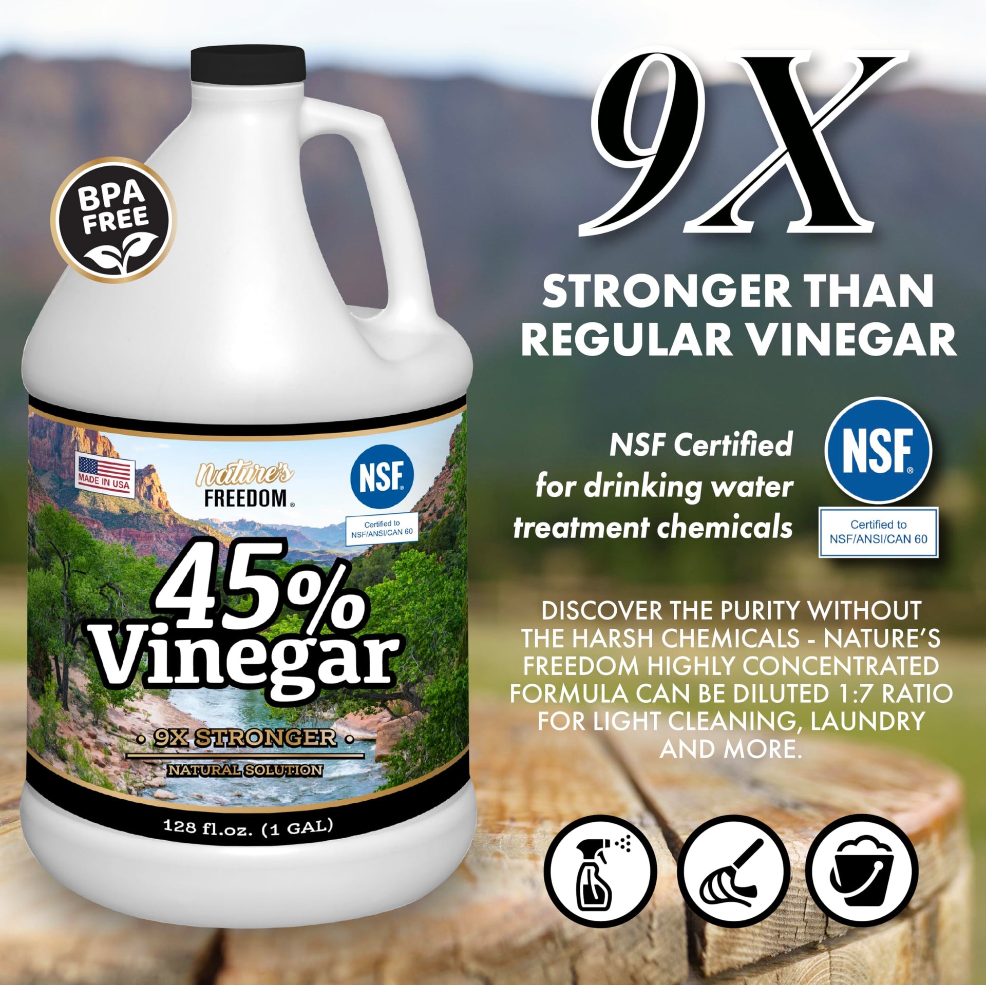 4 Gallons Extra Strength Vinegar 45% with Funnel (512 Fl Oz)